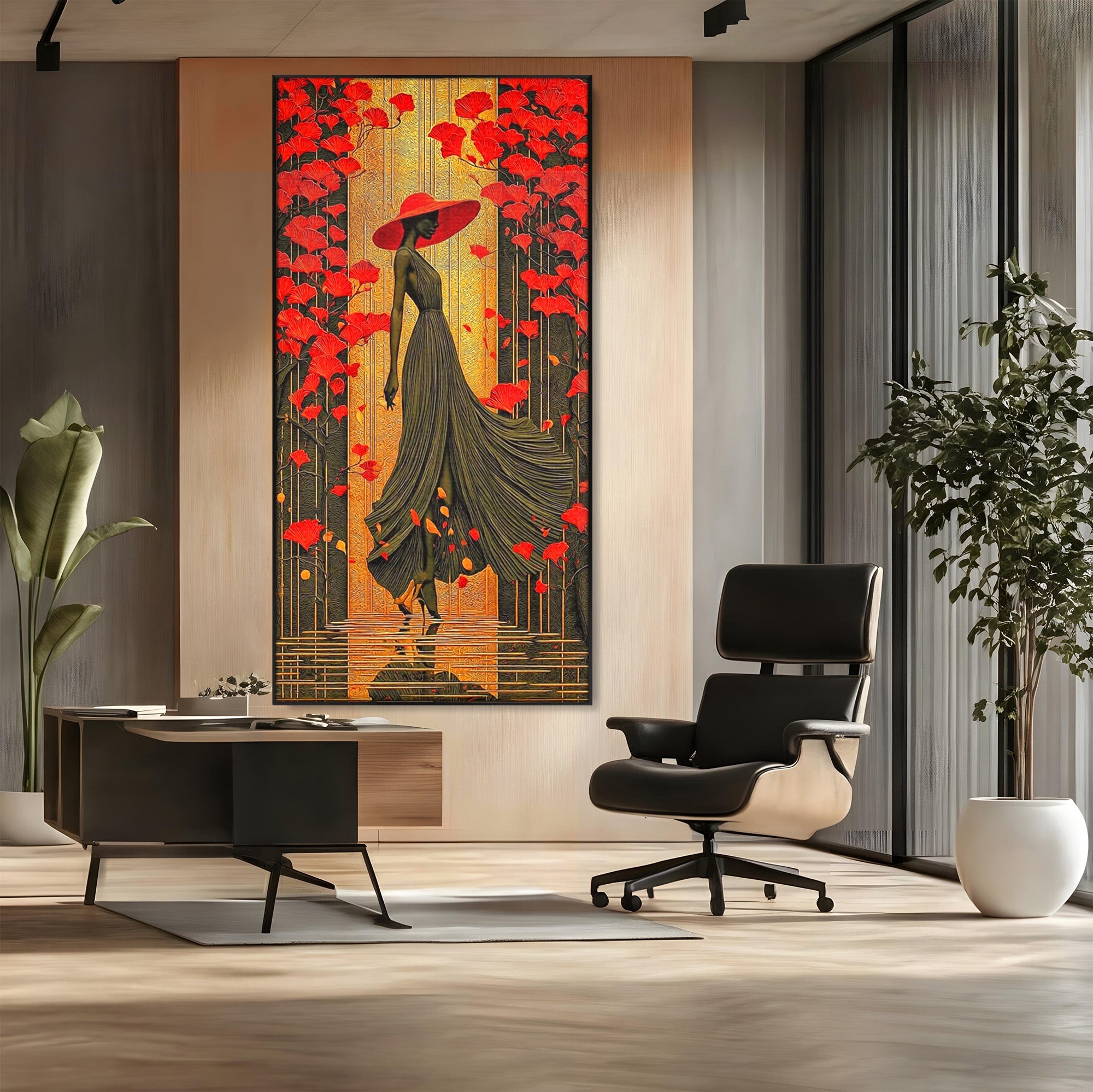 Tablou Canvas Premium LuxCanva® PI1053, Eleganta Rosie, Femeie, Moda, Flori, Eleganta, Living, Culori Vibrante