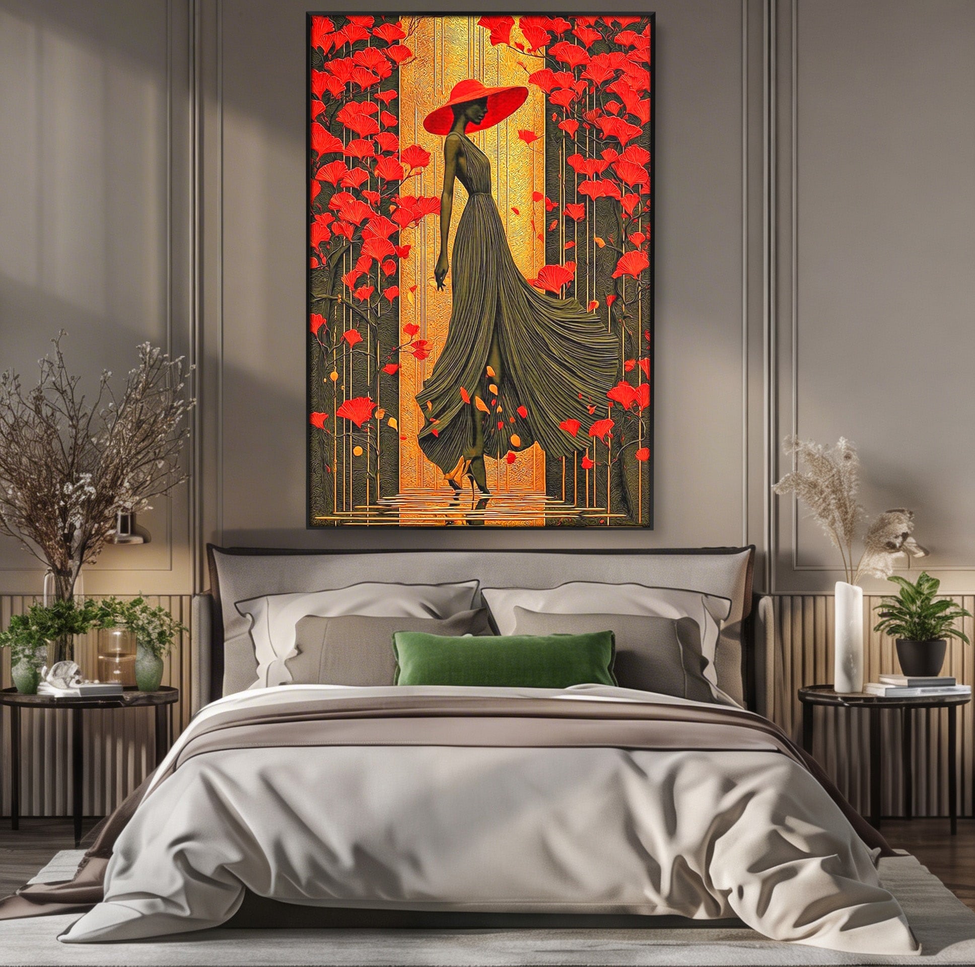 Tablou Canvas Premium LuxCanva® PI1053, Eleganta Rosie, Femeie, Moda, Flori, Eleganta, Living, Culori Vibrante