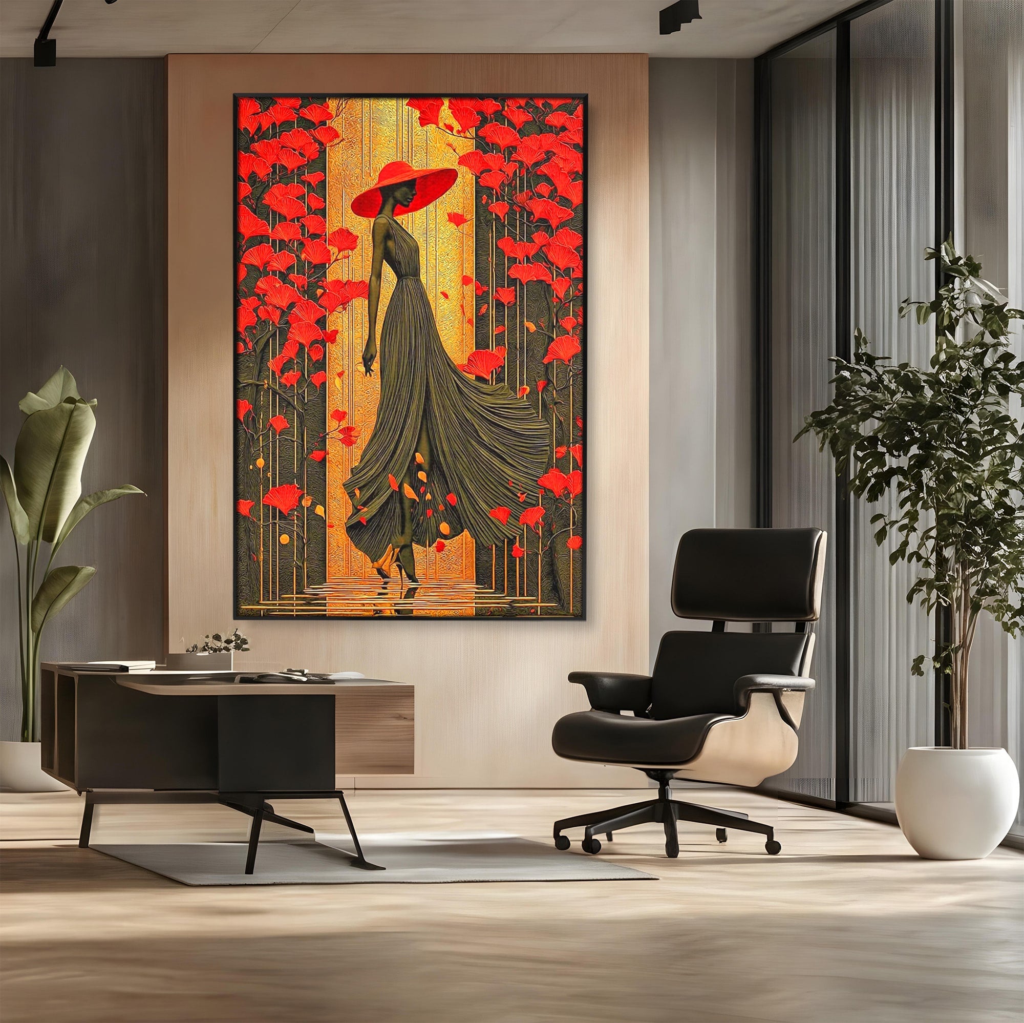 Tablou Canvas Premium LuxCanva® PI1053, Eleganta Rosie, Femeie, Moda, Flori, Eleganta, Living, Culori Vibrante