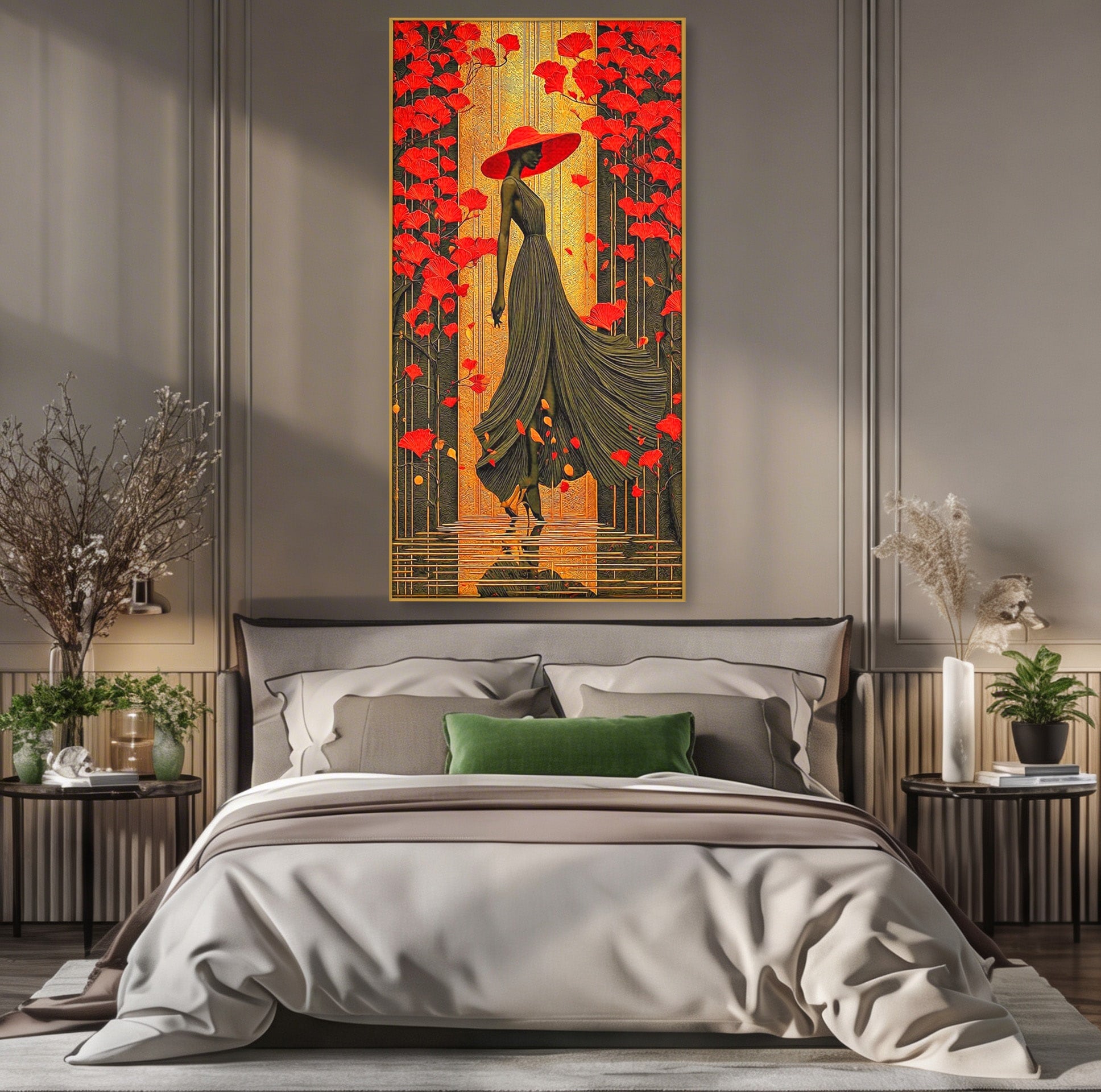 Tablou Canvas Premium LuxCanva® PI1053, Eleganta Rosie, Femeie, Moda, Flori, Eleganta, Living, Culori Vibrante