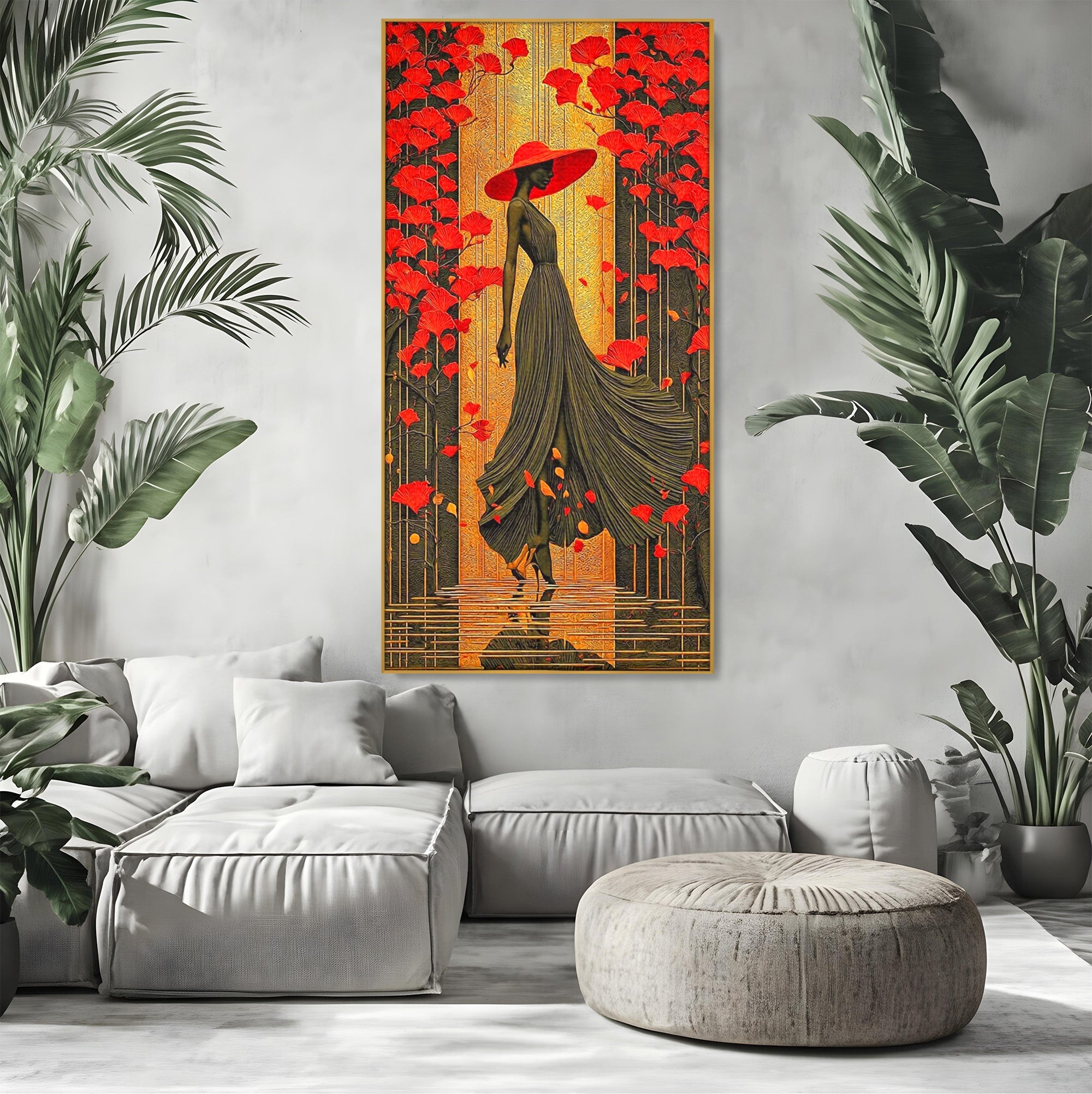 Tablou Canvas Premium LuxCanva® PI1053, Eleganta Rosie, Femeie, Moda, Flori, Eleganta, Living, Culori Vibrante