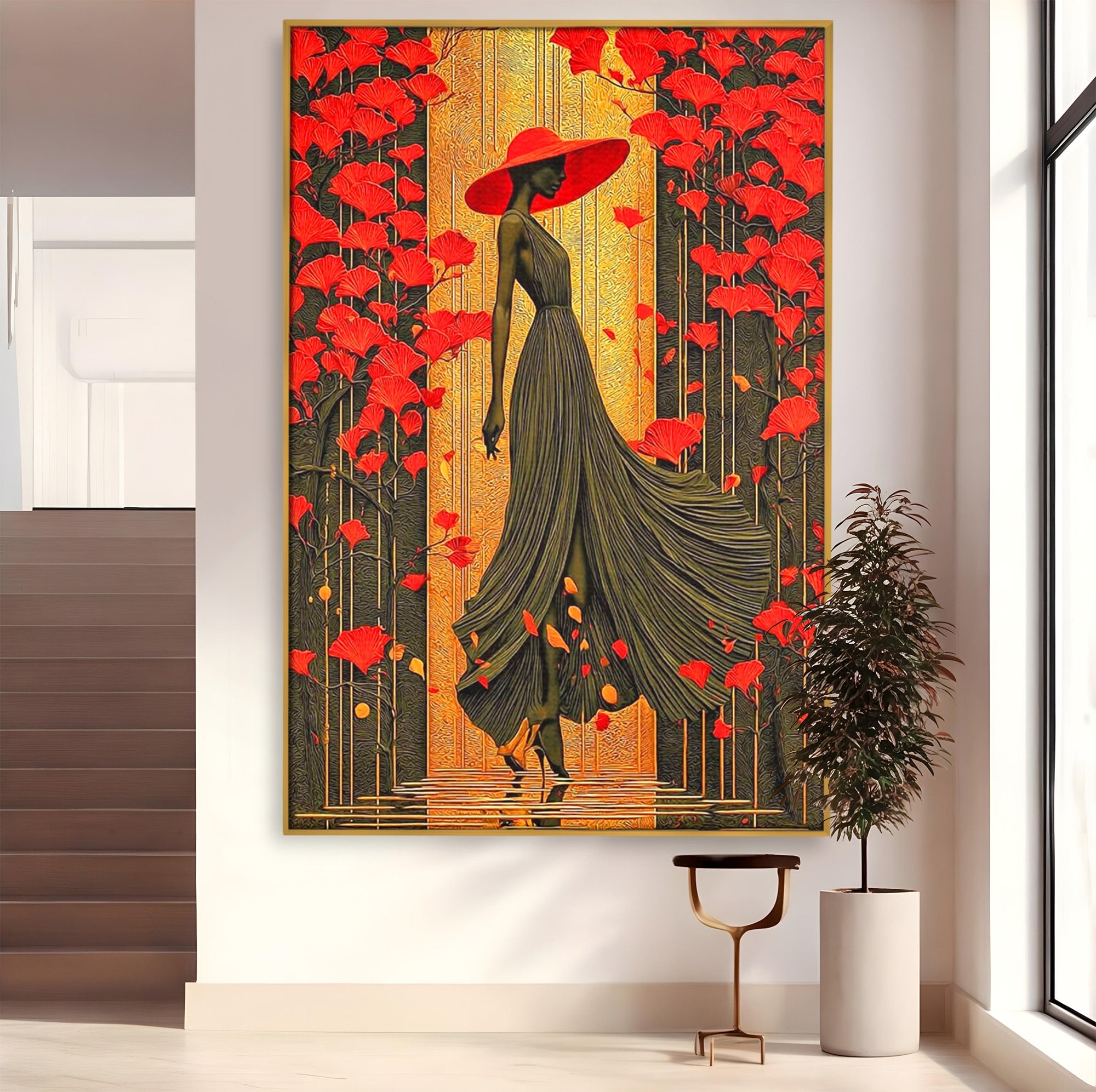 Tablou Canvas Premium LuxCanva® PI1053, Eleganta Rosie, Femeie, Moda, Flori, Eleganta, Living, Culori Vibrante