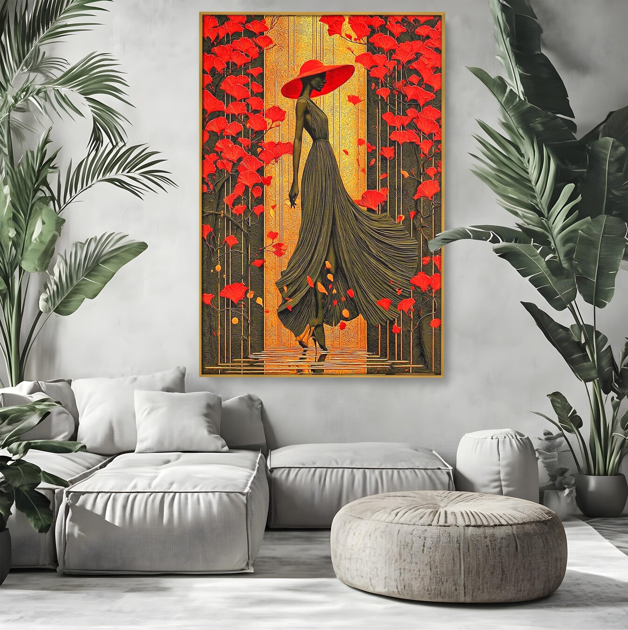 Tablou Canvas Premium LuxCanva® PI1053, Eleganta Rosie, Femeie, Moda, Flori, Eleganta, Living, Culori Vibrante