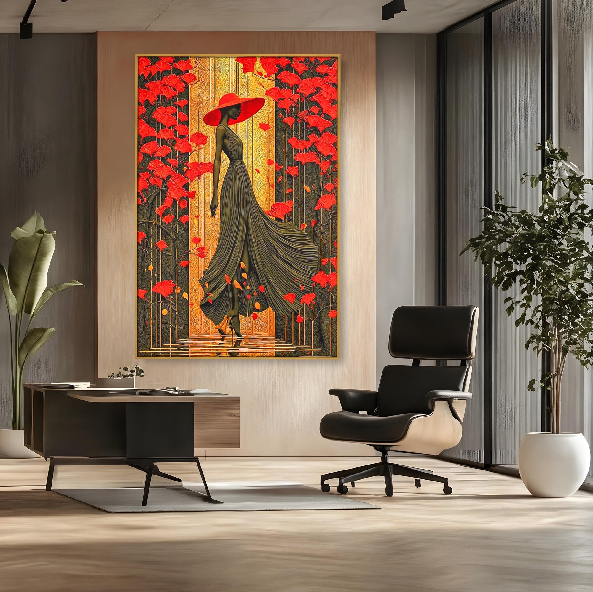 Tablou Canvas Premium LuxCanva® PI1053, Eleganta Rosie, Femeie, Moda, Flori, Eleganta, Living, Culori Vibrante