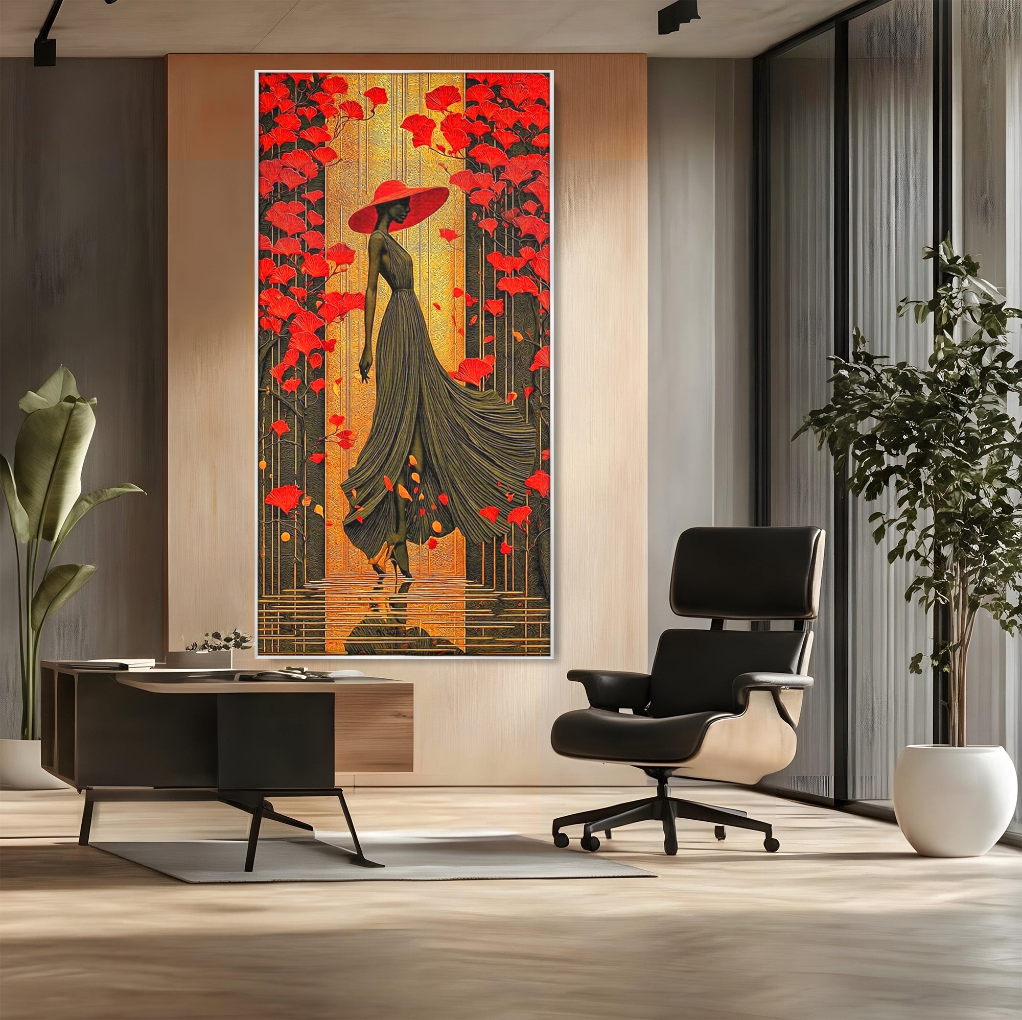 Tablou Canvas Premium LuxCanva® PI1053, Eleganta Rosie, Femeie, Moda, Flori, Eleganta, Living, Culori Vibrante