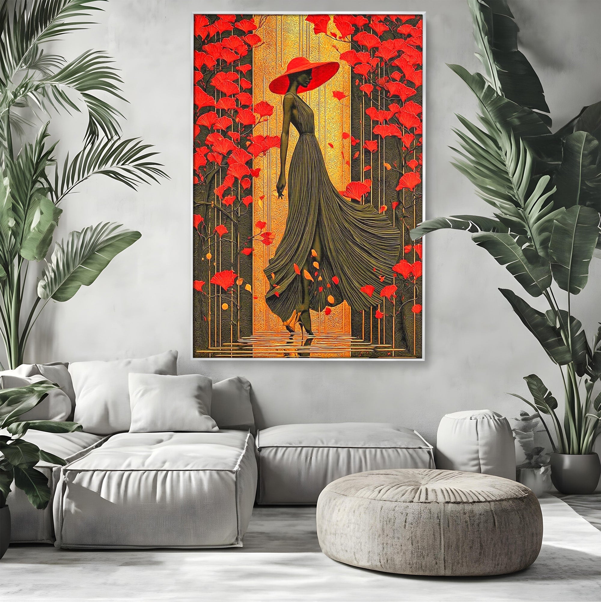 Tablou Canvas Premium LuxCanva® PI1053, Eleganta Rosie, Femeie, Moda, Flori, Eleganta, Living, Culori Vibrante