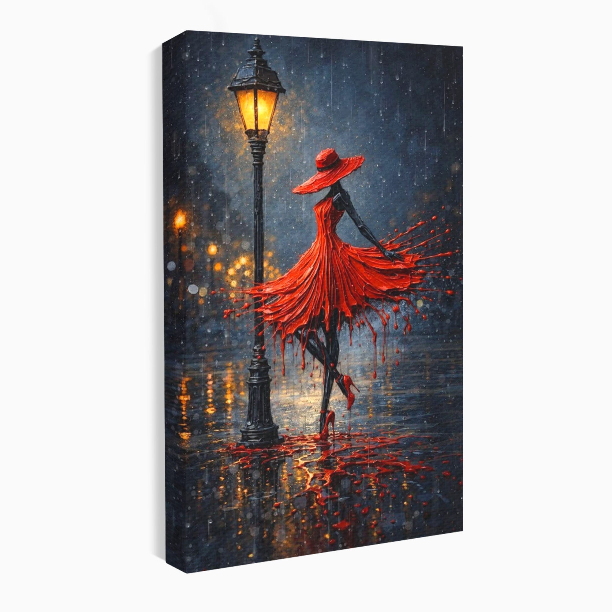 Tablou Canvas Premium LuxCanva® PI1054, Dansatoare In Ploaie, Dansatoare, Ploaie, Lampadar, Romantic, Living, Dormitor, Culori Vibrante
