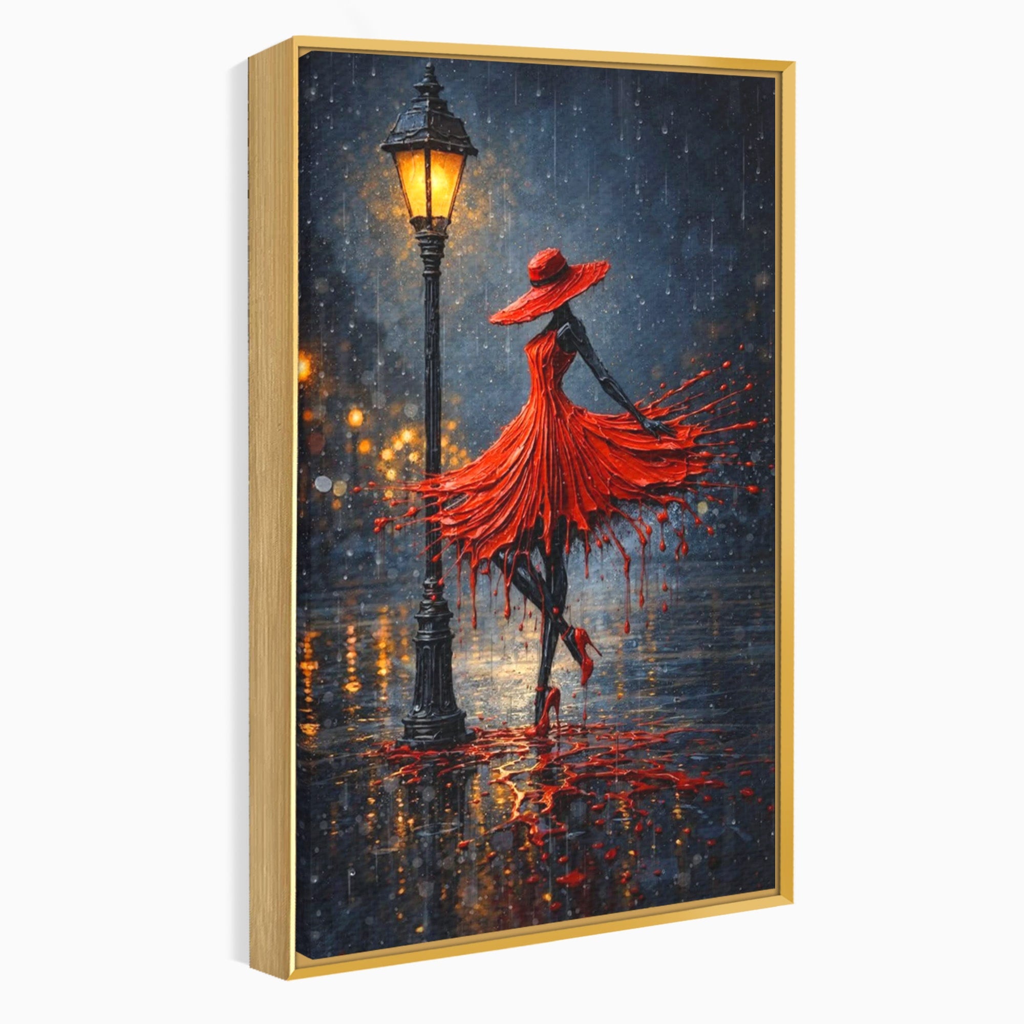 Tablou Canvas Premium LuxCanva® PI1054, Dansatoare In Ploaie, Dansatoare, Ploaie, Lampadar, Romantic, Living, Dormitor, Culori Vibrante