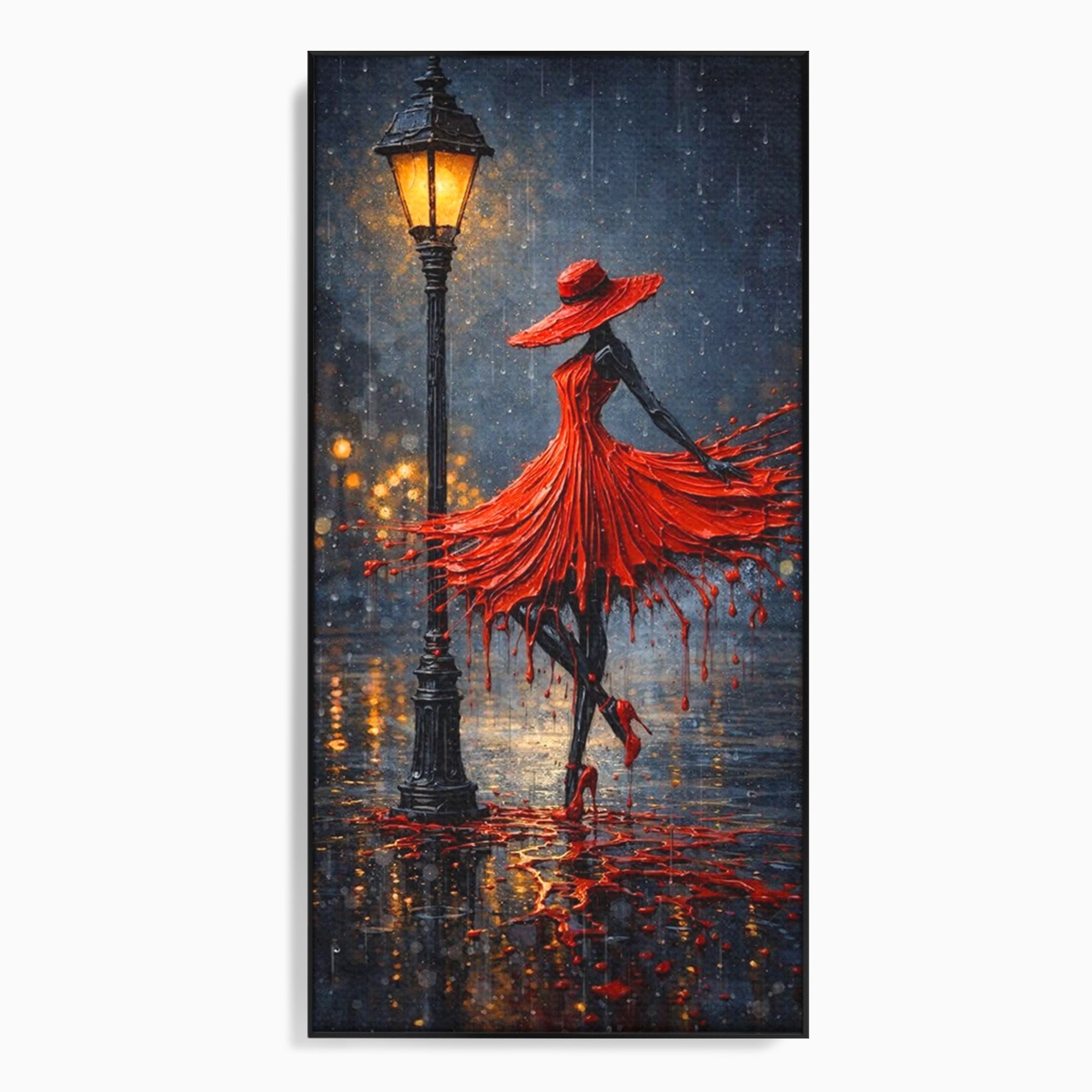 Tablou Canvas Premium LuxCanva® PI1054, Dansatoare In Ploaie, Dansatoare, Ploaie, Lampadar, Romantic, Living, Dormitor, Culori Vibrante