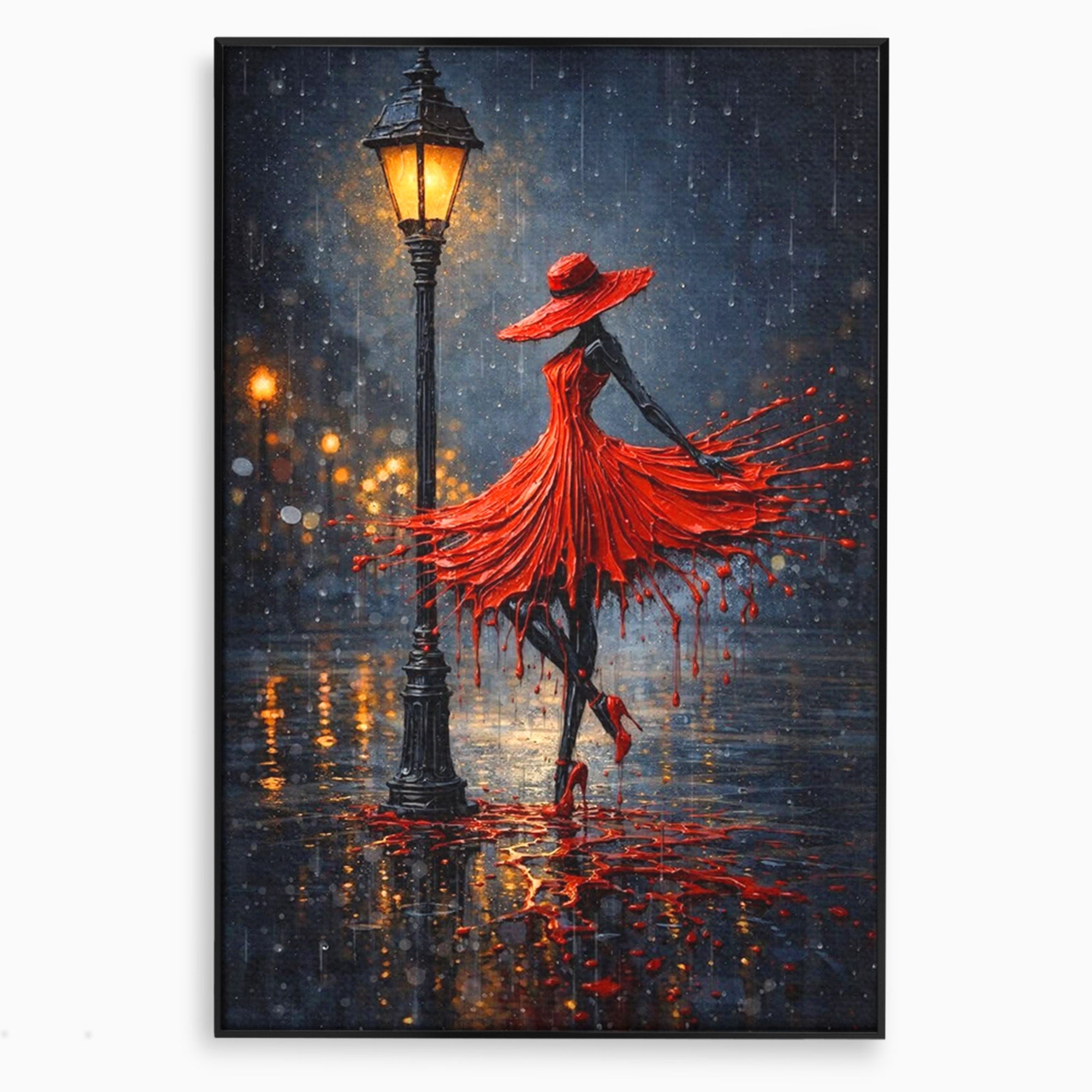 Tablou Canvas Premium LuxCanva® PI1054, Dansatoare In Ploaie, Dansatoare, Ploaie, Lampadar, Romantic, Living, Dormitor, Culori Vibrante