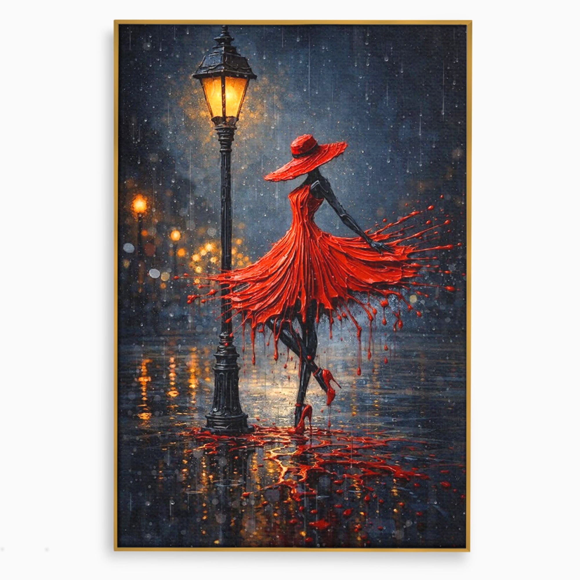 Tablou Canvas Premium LuxCanva® PI1054, Dansatoare In Ploaie, Dansatoare, Ploaie, Lampadar, Romantic, Living, Dormitor, Culori Vibrante