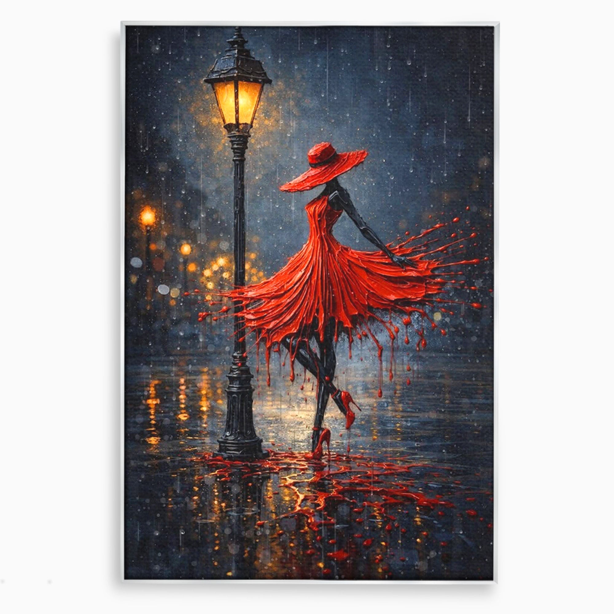 Tablou Canvas Premium LuxCanva® PI1054, Dansatoare In Ploaie, Dansatoare, Ploaie, Lampadar, Romantic, Living, Dormitor, Culori Vibrante