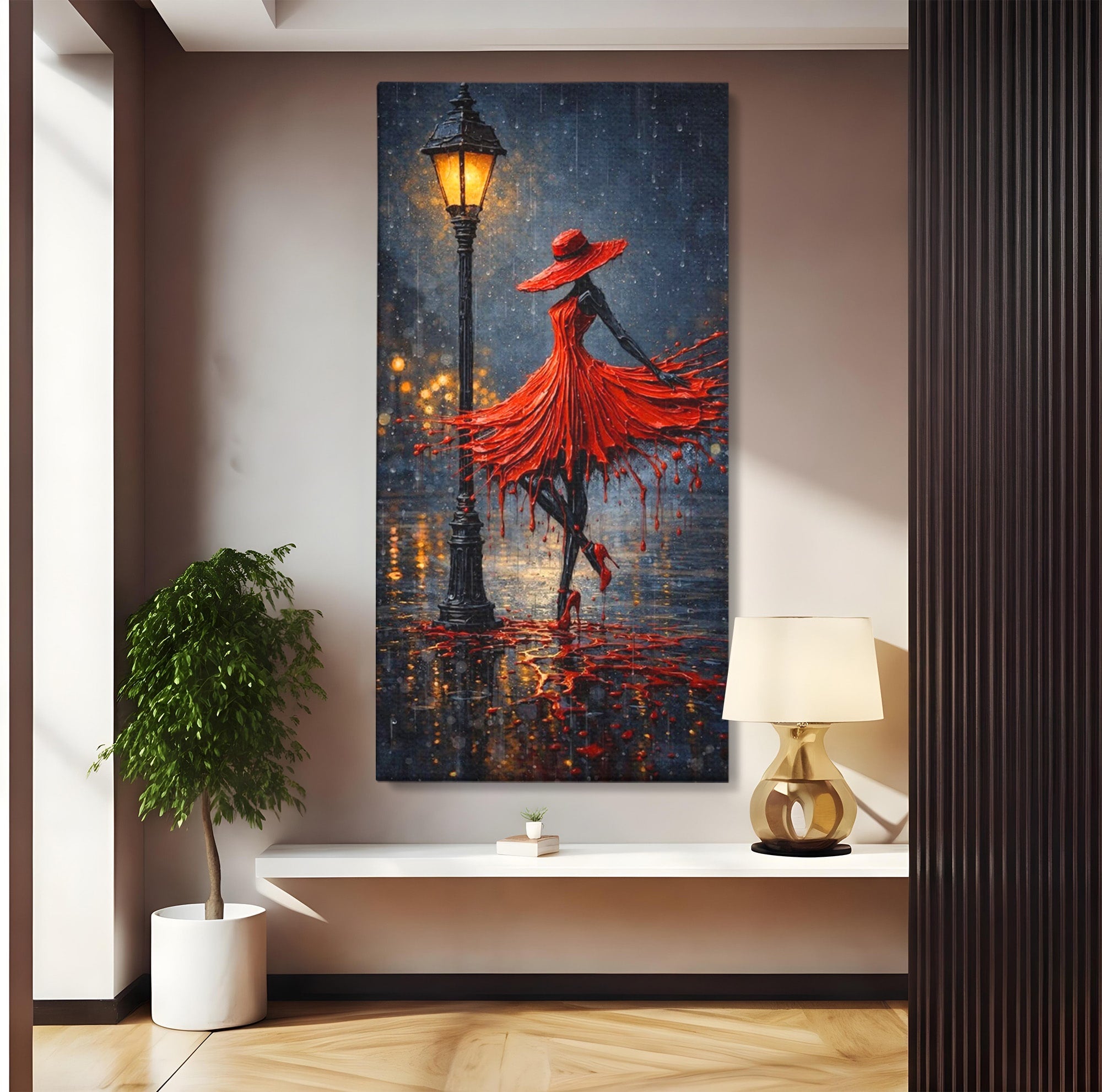 Tablou Canvas Premium LuxCanva® PI1054, Dansatoare In Ploaie, Dansatoare, Ploaie, Lampadar, Romantic, Living, Dormitor, Culori Vibrante