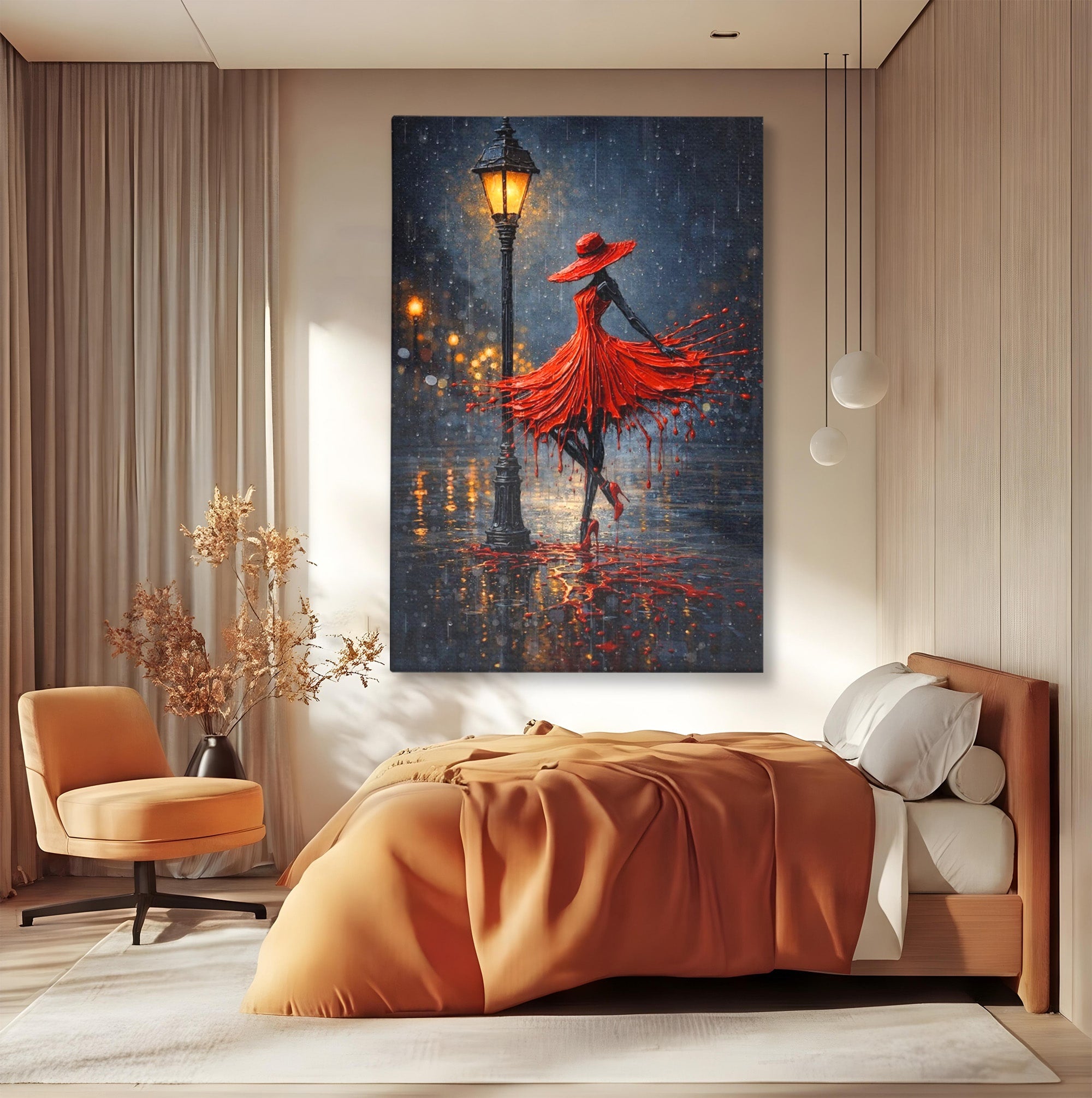 Tablou Canvas Premium LuxCanva® PI1054, Dansatoare In Ploaie, Dansatoare, Ploaie, Lampadar, Romantic, Living, Dormitor, Culori Vibrante