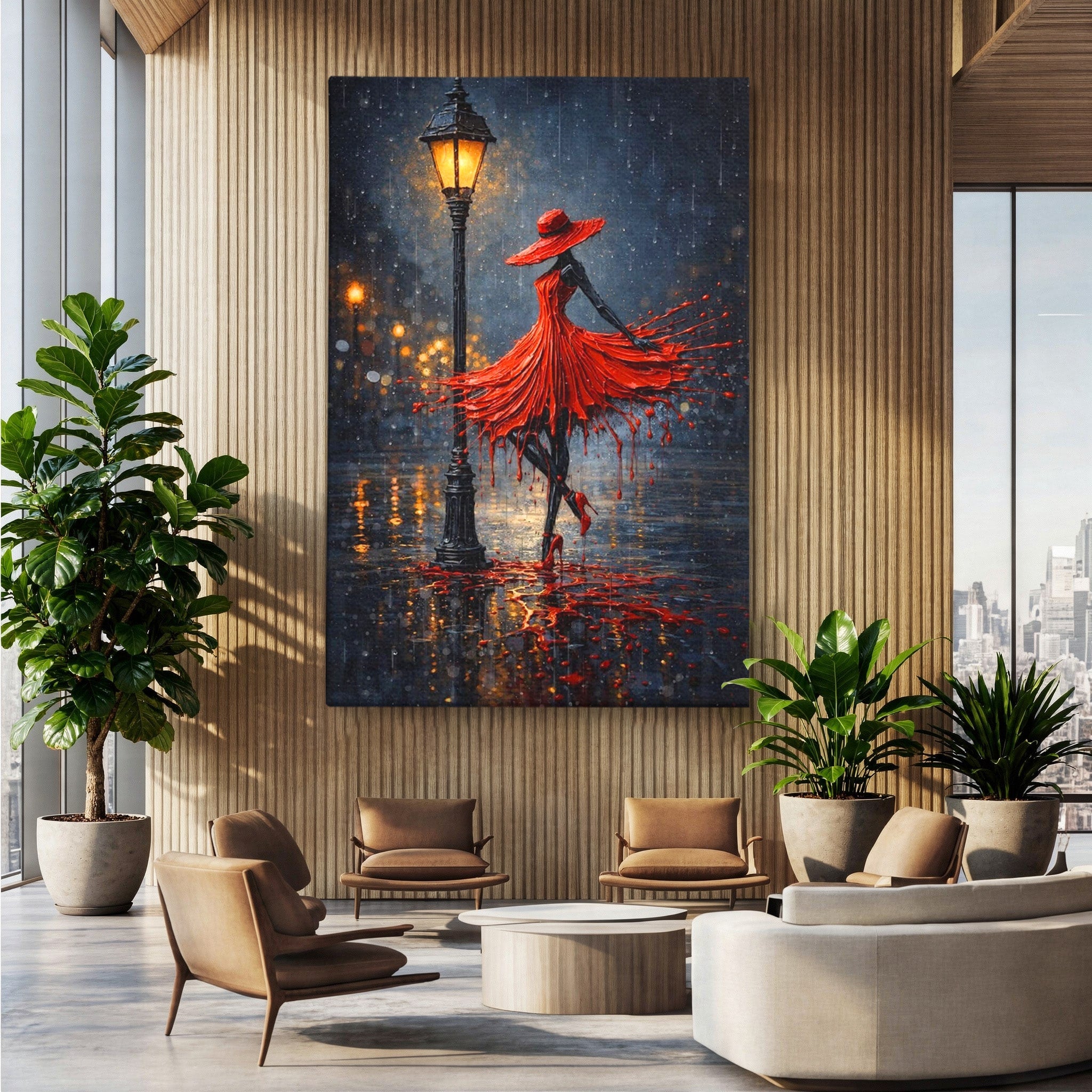Tablou Canvas Premium LuxCanva® PI1054, Dansatoare In Ploaie, Dansatoare, Ploaie, Lampadar, Romantic, Living, Dormitor, Culori Vibrante