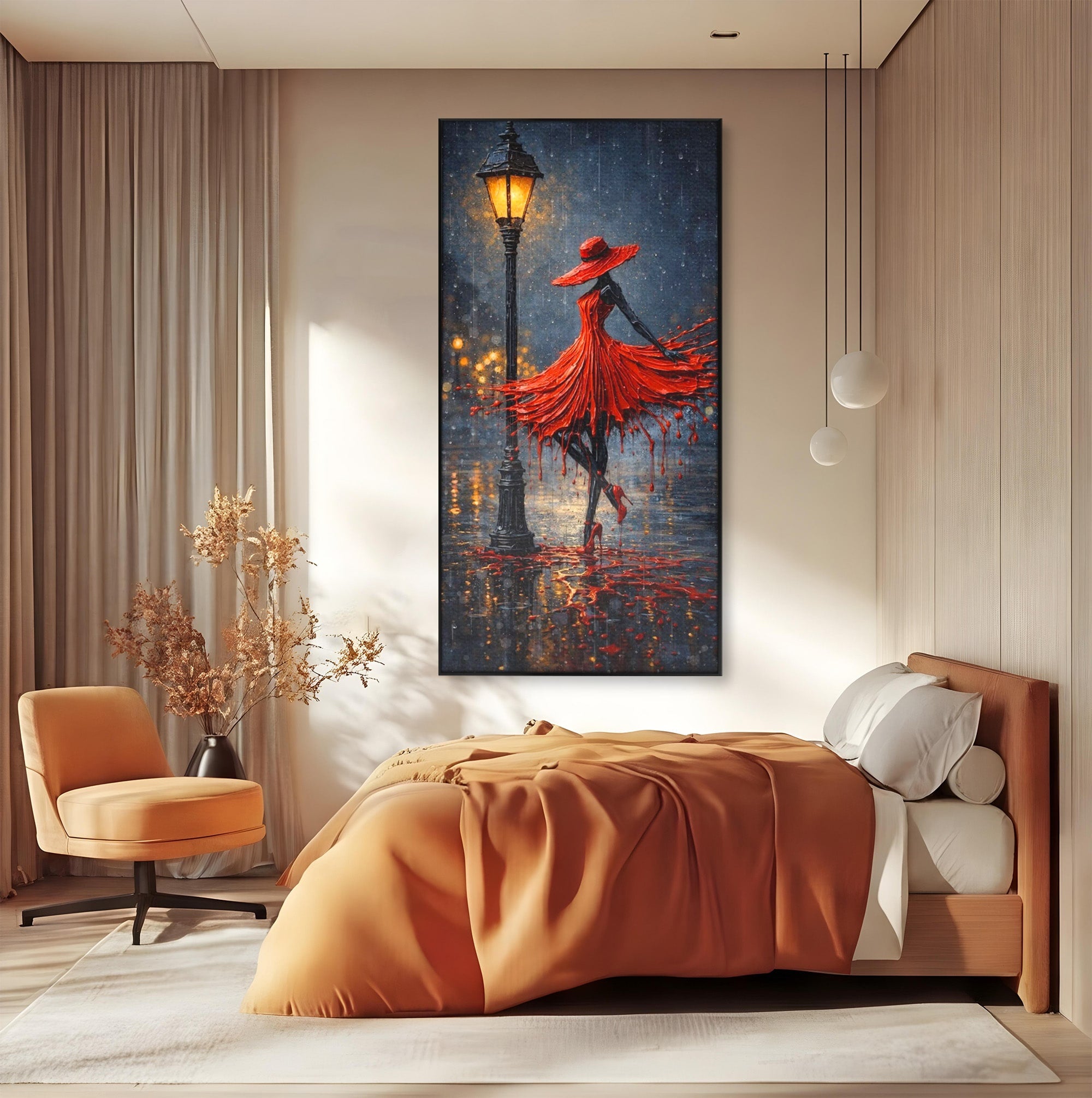 Tablou Canvas Premium LuxCanva® PI1054, Dansatoare In Ploaie, Dansatoare, Ploaie, Lampadar, Romantic, Living, Dormitor, Culori Vibrante