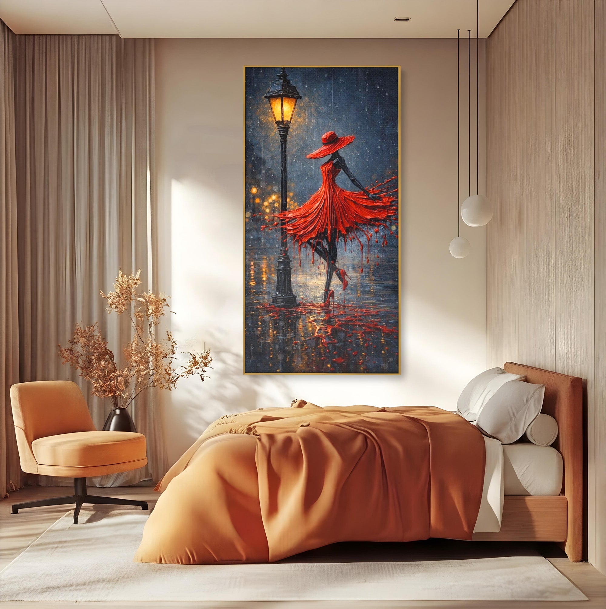 Tablou Canvas Premium LuxCanva® PI1054, Dansatoare In Ploaie, Dansatoare, Ploaie, Lampadar, Romantic, Living, Dormitor, Culori Vibrante