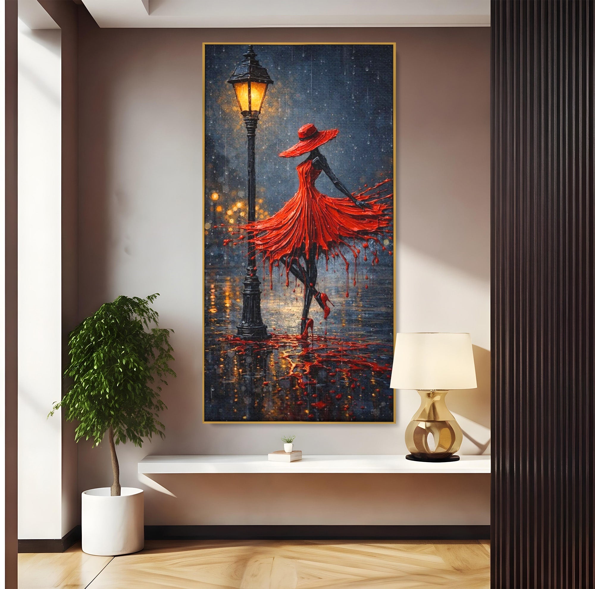 Tablou Canvas Premium LuxCanva® PI1054, Dansatoare In Ploaie, Dansatoare, Ploaie, Lampadar, Romantic, Living, Dormitor, Culori Vibrante