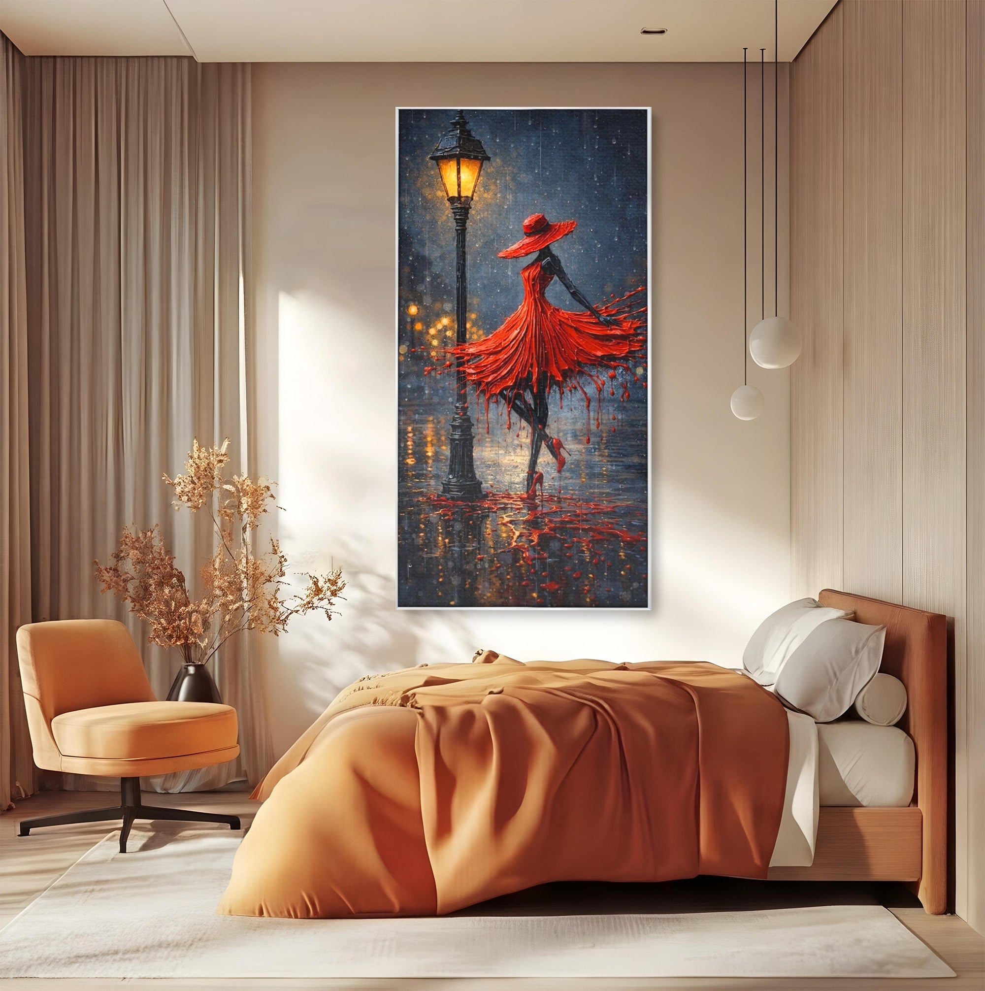 Tablou Canvas Premium LuxCanva® PI1054, Dansatoare In Ploaie, Dansatoare, Ploaie, Lampadar, Romantic, Living, Dormitor, Culori Vibrante