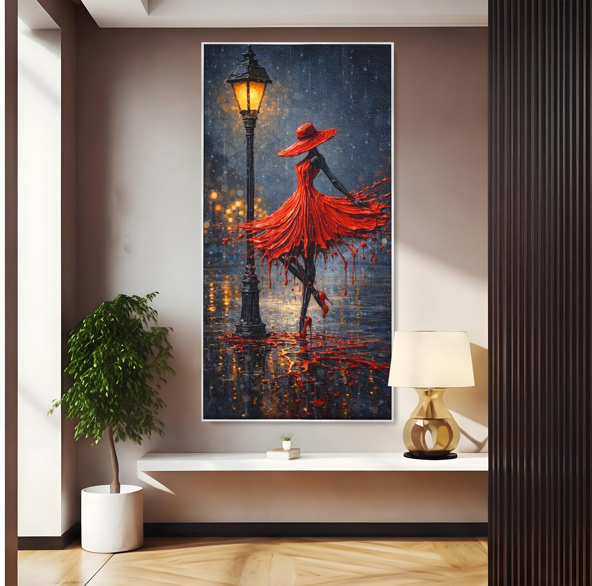 Tablou Canvas Premium LuxCanva® PI1054, Dansatoare In Ploaie, Dansatoare, Ploaie, Lampadar, Romantic, Living, Dormitor, Culori Vibrante