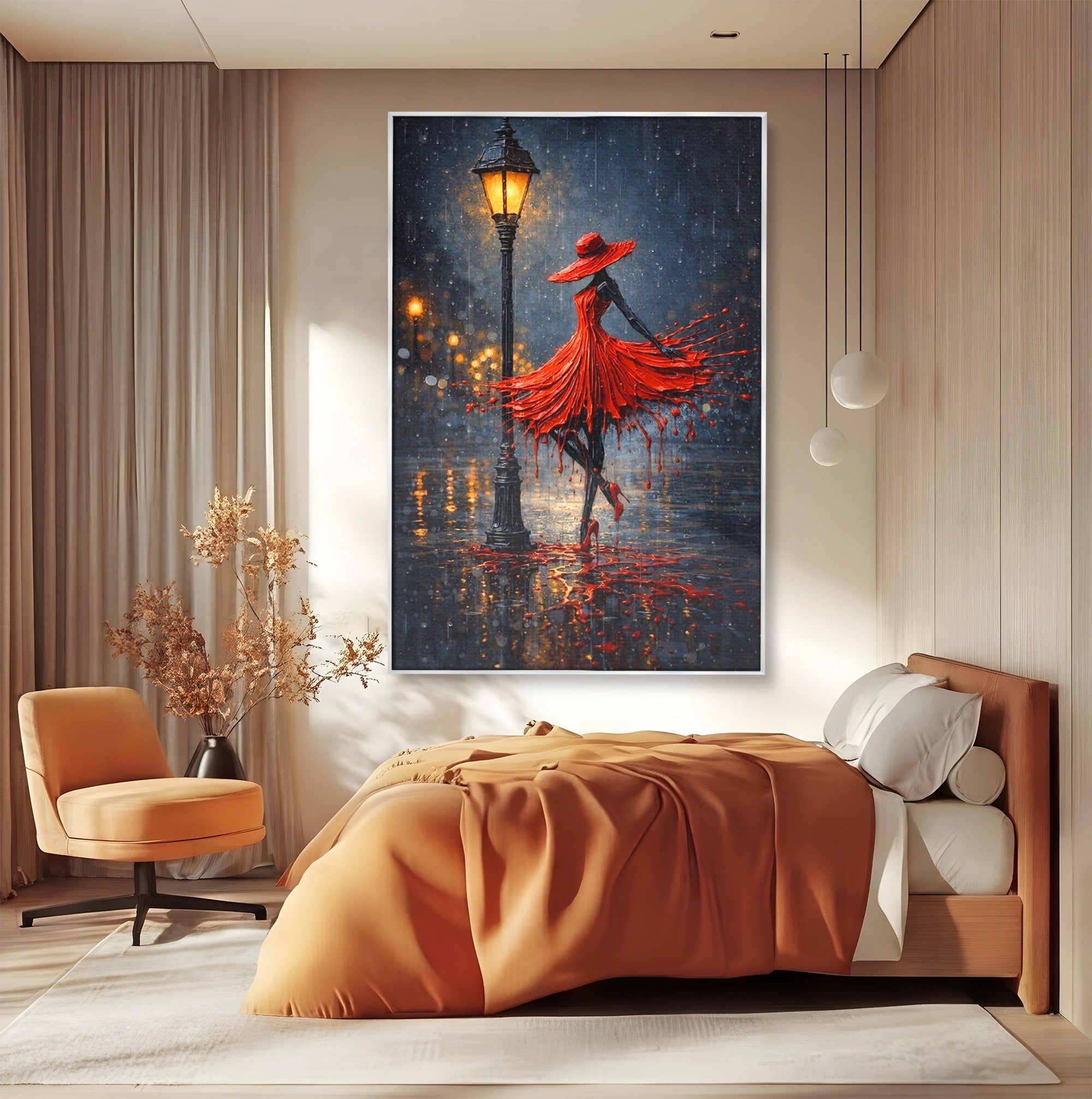 Tablou Canvas Premium LuxCanva® PI1054, Dansatoare In Ploaie, Dansatoare, Ploaie, Lampadar, Romantic, Living, Dormitor, Culori Vibrante