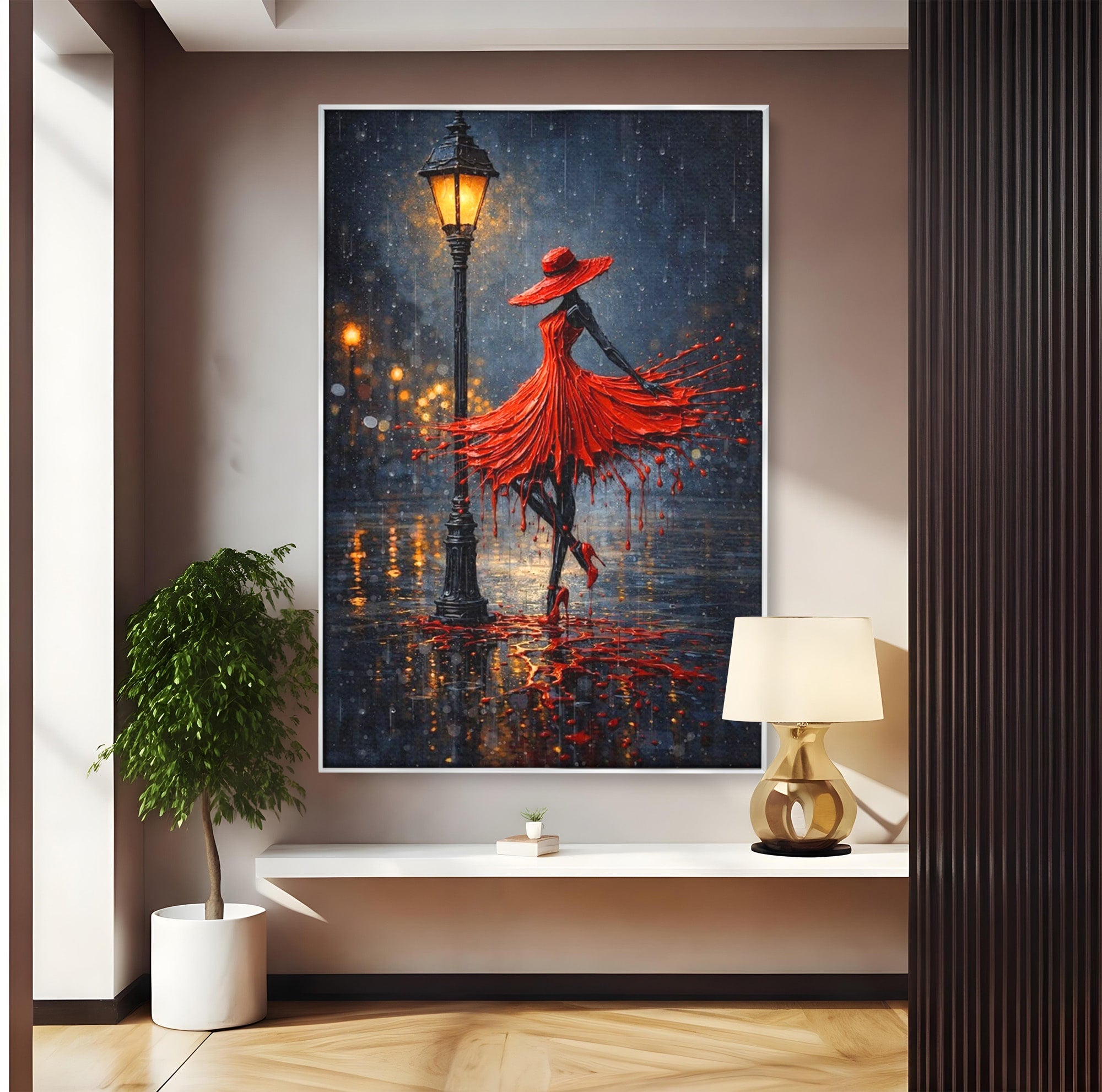 Tablou Canvas Premium LuxCanva® PI1054, Dansatoare In Ploaie, Dansatoare, Ploaie, Lampadar, Romantic, Living, Dormitor, Culori Vibrante