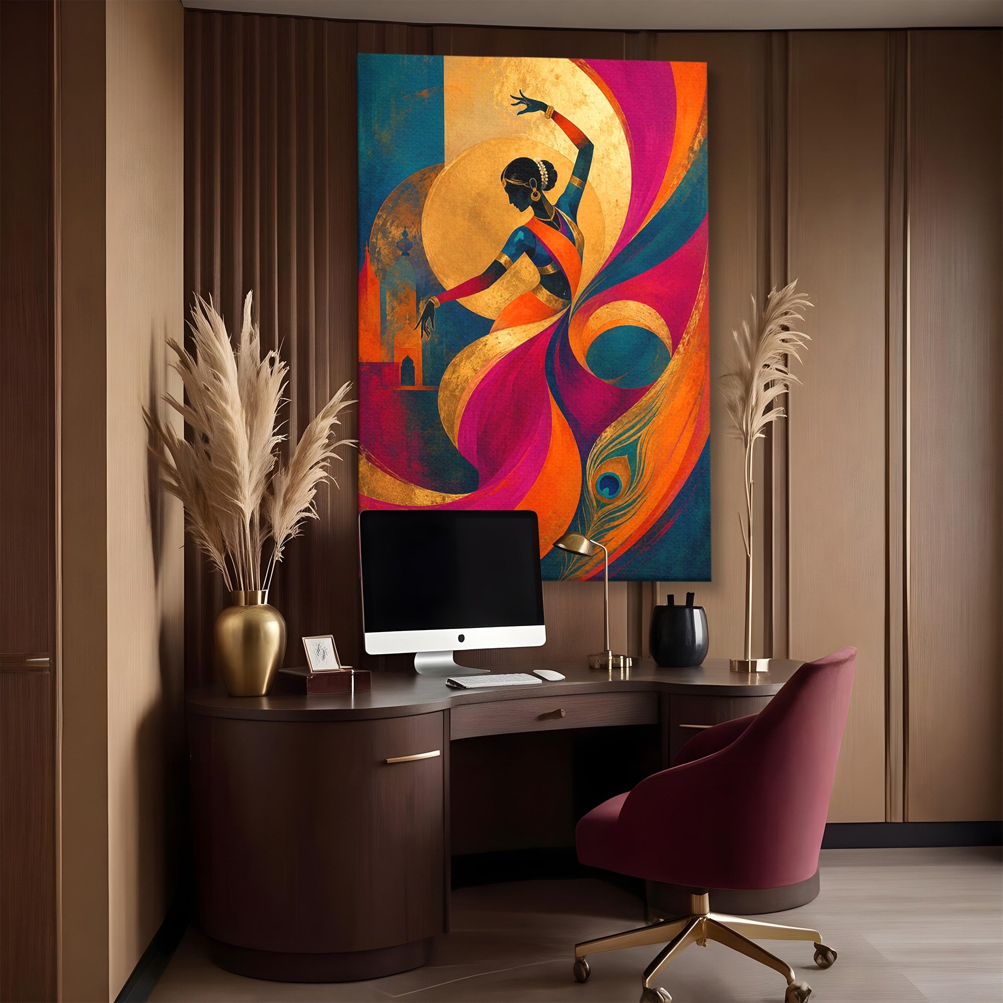 Tablou Canvas Premium LuxCanva® PI1055, Dansatoare Indiana, Dansatoare, India, Exotic, Cultura, Living, Culori Vibrante