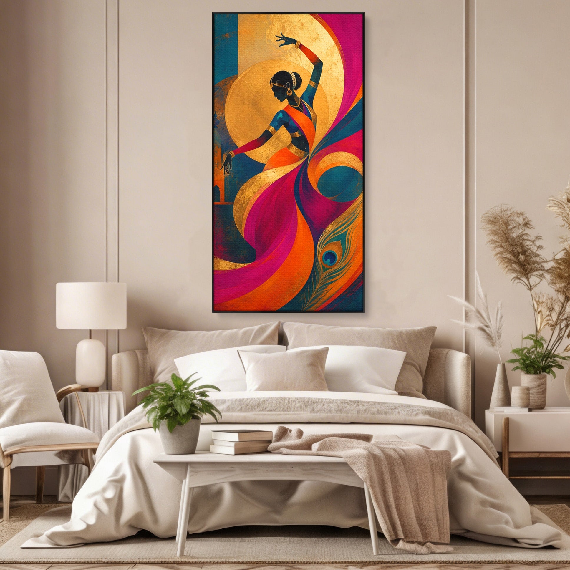 Tablou Canvas Premium LuxCanva® PI1055, Dansatoare Indiana, Dansatoare, India, Exotic, Cultura, Living, Culori Vibrante