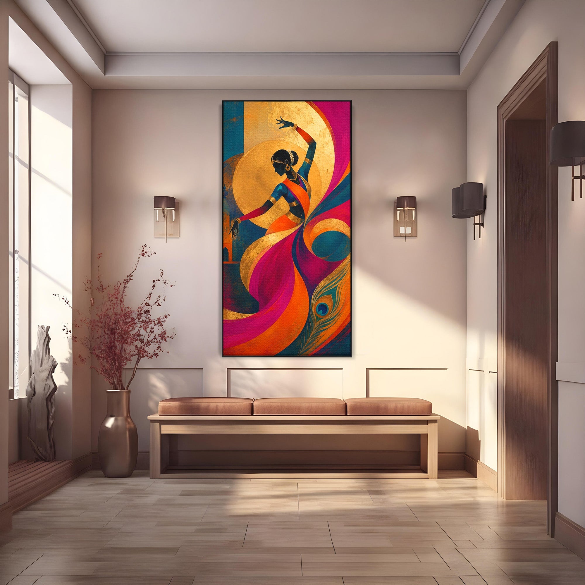 Tablou Canvas Premium LuxCanva® PI1055, Dansatoare Indiana, Dansatoare, India, Exotic, Cultura, Living, Culori Vibrante