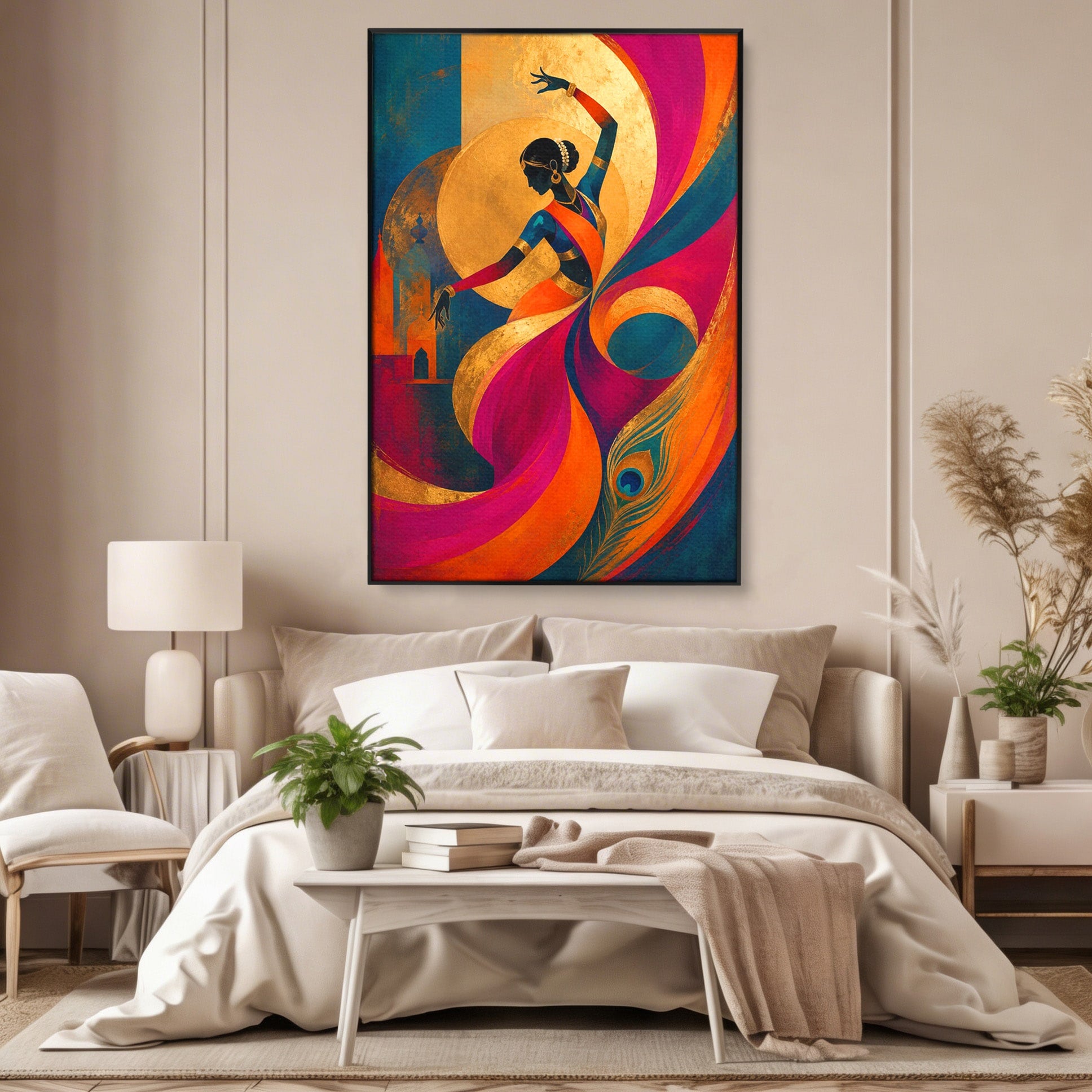 Tablou Canvas Premium LuxCanva® PI1055, Dansatoare Indiana, Dansatoare, India, Exotic, Cultura, Living, Culori Vibrante