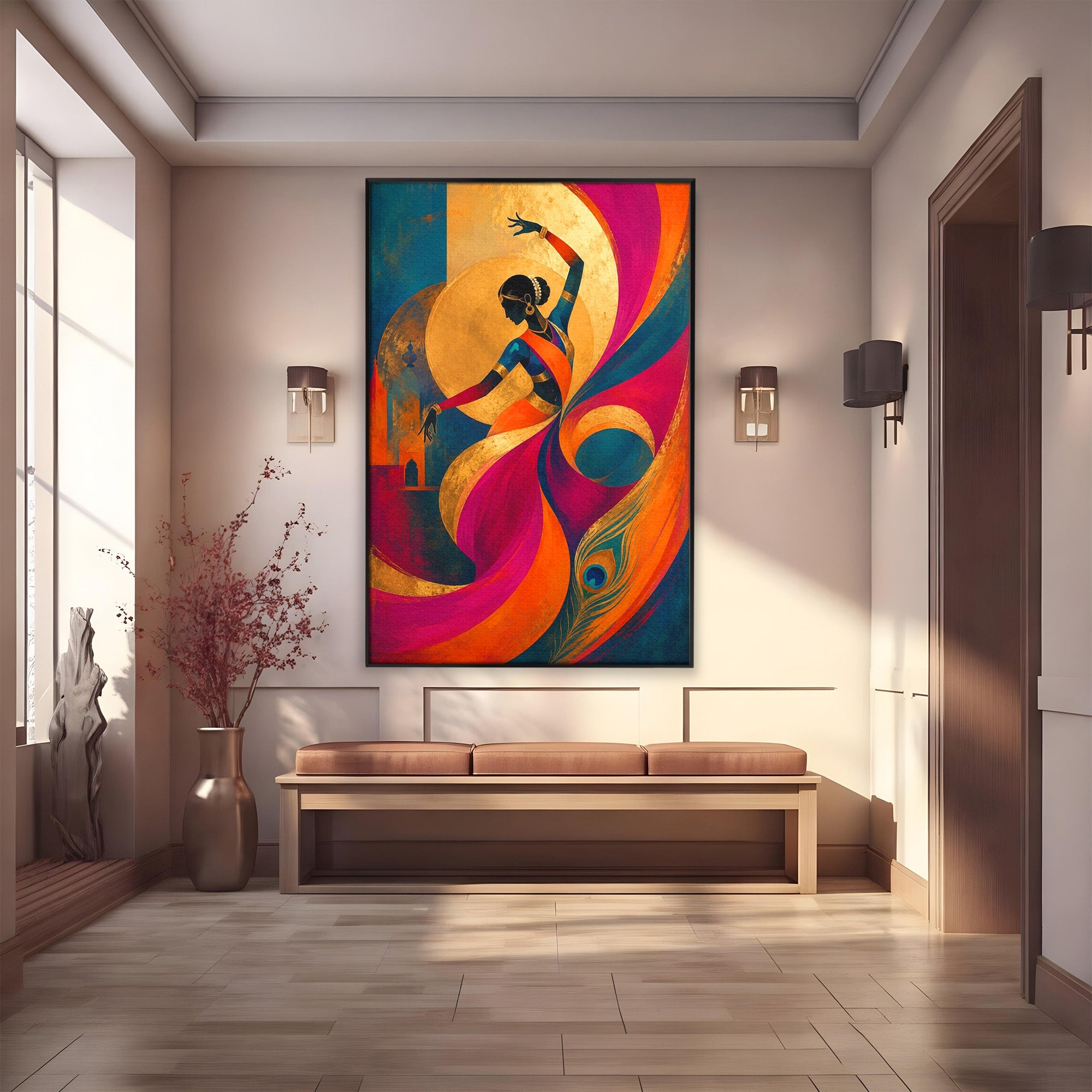 Tablou Canvas Premium LuxCanva® PI1055, Dansatoare Indiana, Dansatoare, India, Exotic, Cultura, Living, Culori Vibrante