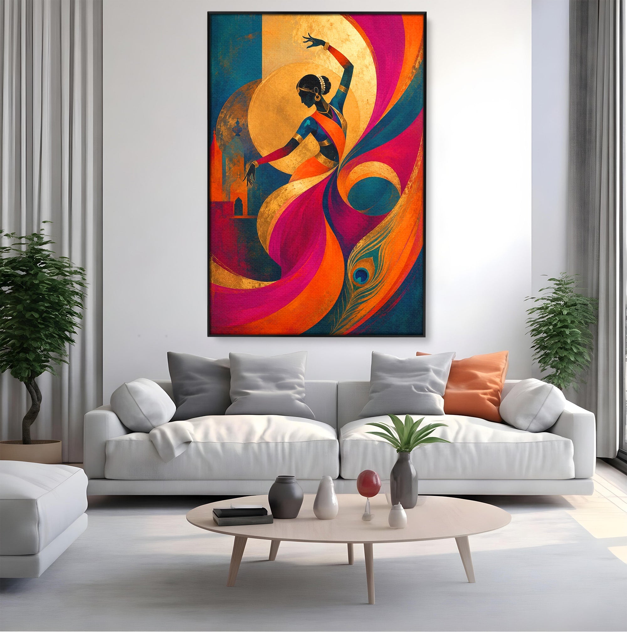 Tablou Canvas Premium LuxCanva® PI1055, Dansatoare Indiana, Dansatoare, India, Exotic, Cultura, Living, Culori Vibrante