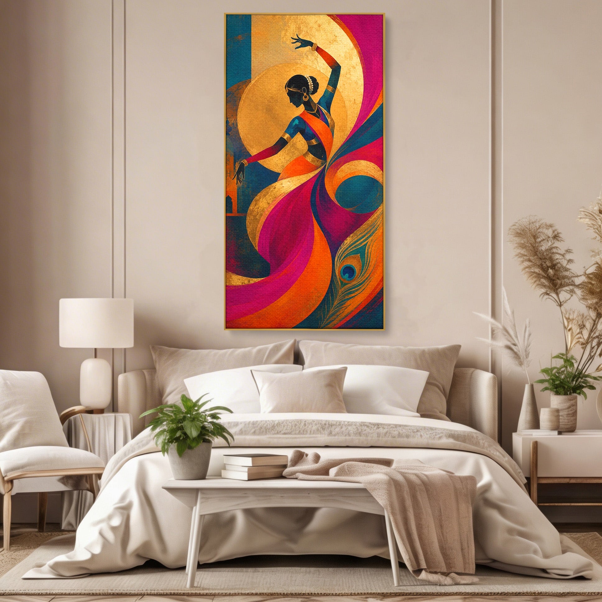 Tablou Canvas Premium LuxCanva® PI1055, Dansatoare Indiana, Dansatoare, India, Exotic, Cultura, Living, Culori Vibrante