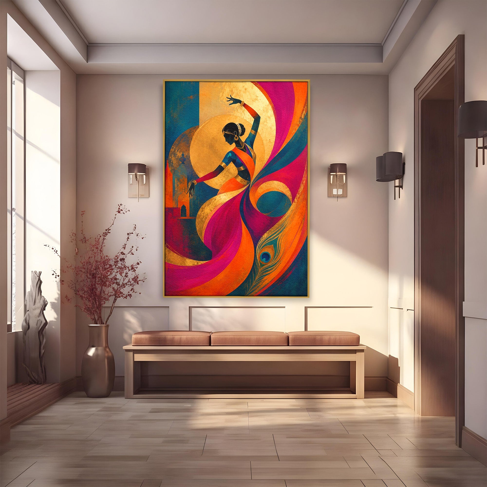 Tablou Canvas Premium LuxCanva® PI1055, Dansatoare Indiana, Dansatoare, India, Exotic, Cultura, Living, Culori Vibrante