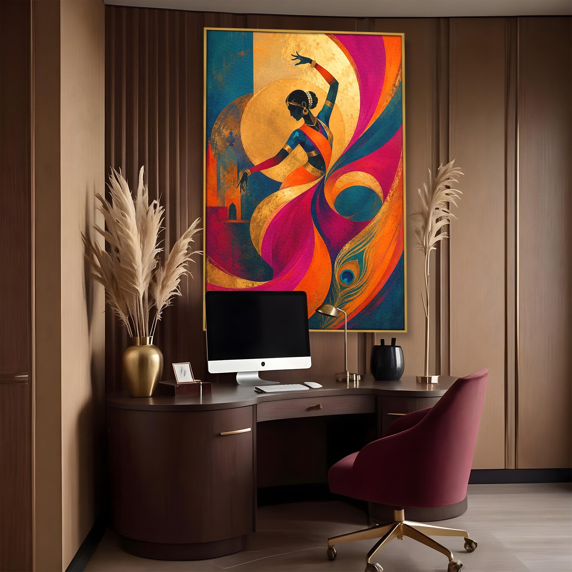 Tablou Canvas Premium LuxCanva® PI1055, Dansatoare Indiana, Dansatoare, India, Exotic, Cultura, Living, Culori Vibrante