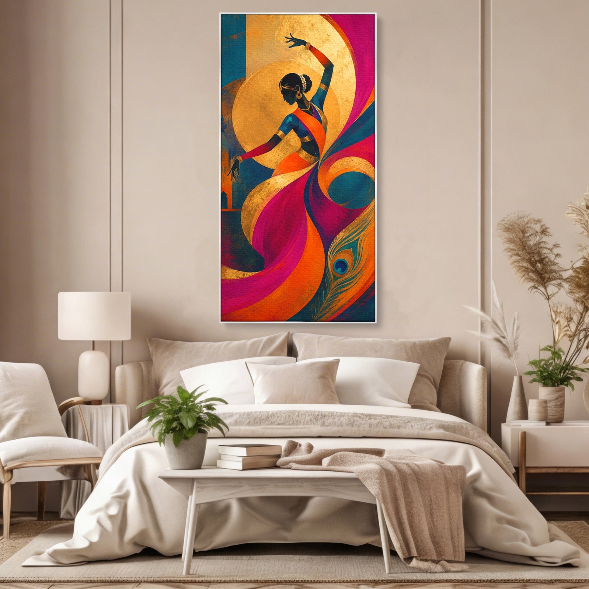 Tablou Canvas Premium LuxCanva® PI1055, Dansatoare Indiana, Dansatoare, India, Exotic, Cultura, Living, Culori Vibrante