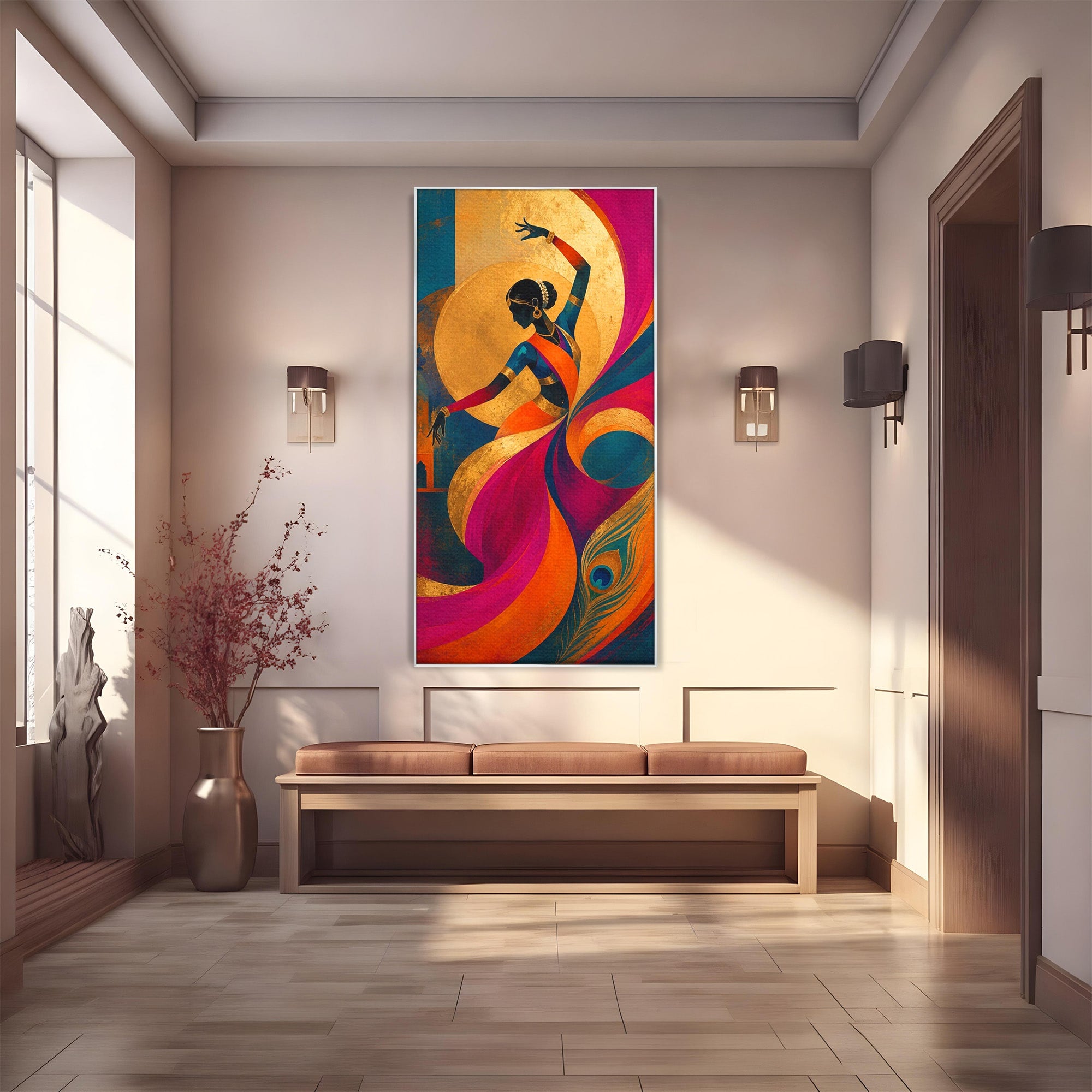 Tablou Canvas Premium LuxCanva® PI1055, Dansatoare Indiana, Dansatoare, India, Exotic, Cultura, Living, Culori Vibrante
