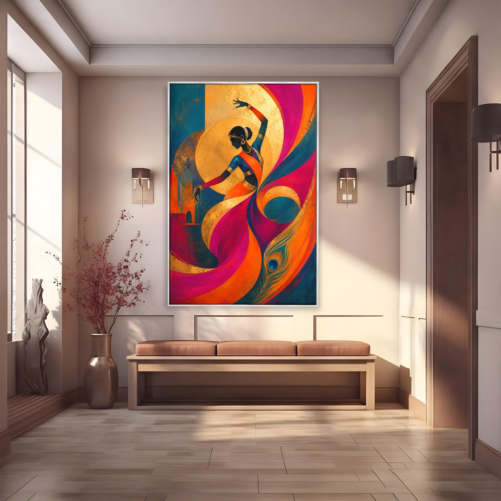 Tablou Canvas Premium LuxCanva® PI1055, Dansatoare Indiana, Dansatoare, India, Exotic, Cultura, Living, Culori Vibrante