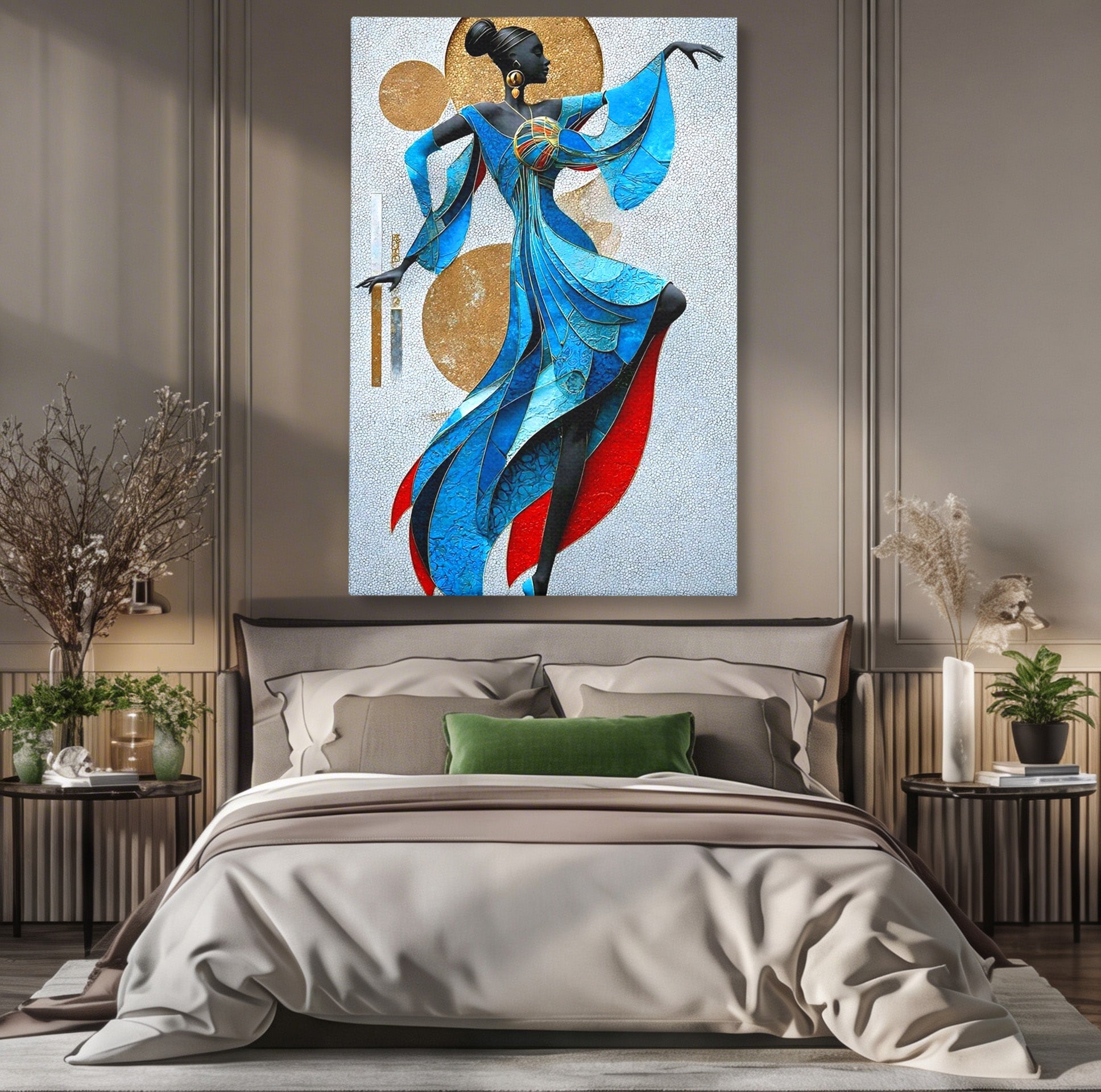 Tablou Canvas Premium LuxCanva® PI1057, Dansatoare Eleganta, Rochie, Eleganta, Arta, Colorat, Silhouette, Living, Culori Vibrante
