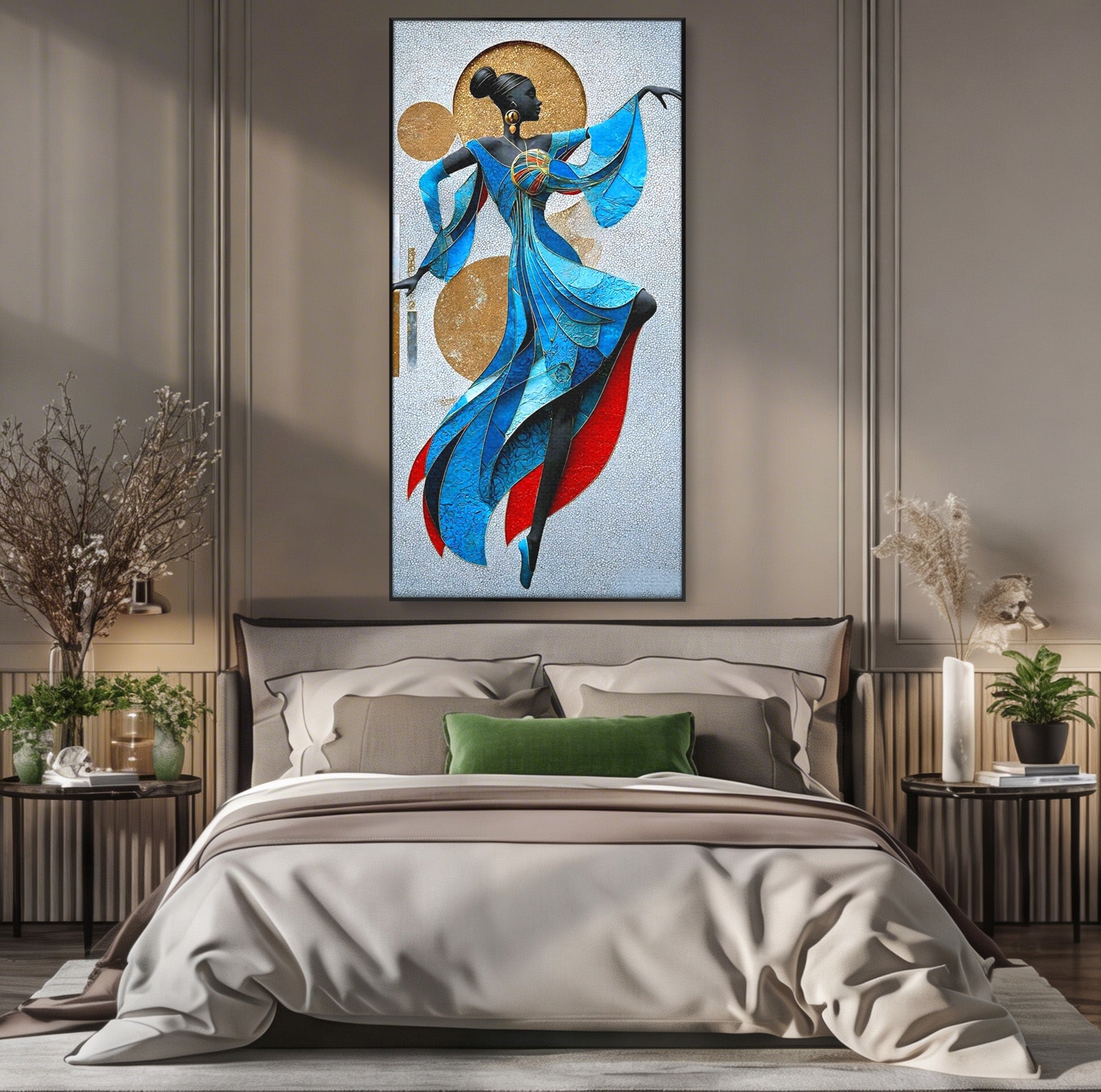 Tablou Canvas Premium LuxCanva® PI1057, Dansatoare Eleganta, Rochie, Eleganta, Arta, Colorat, Silhouette, Living, Culori Vibrante