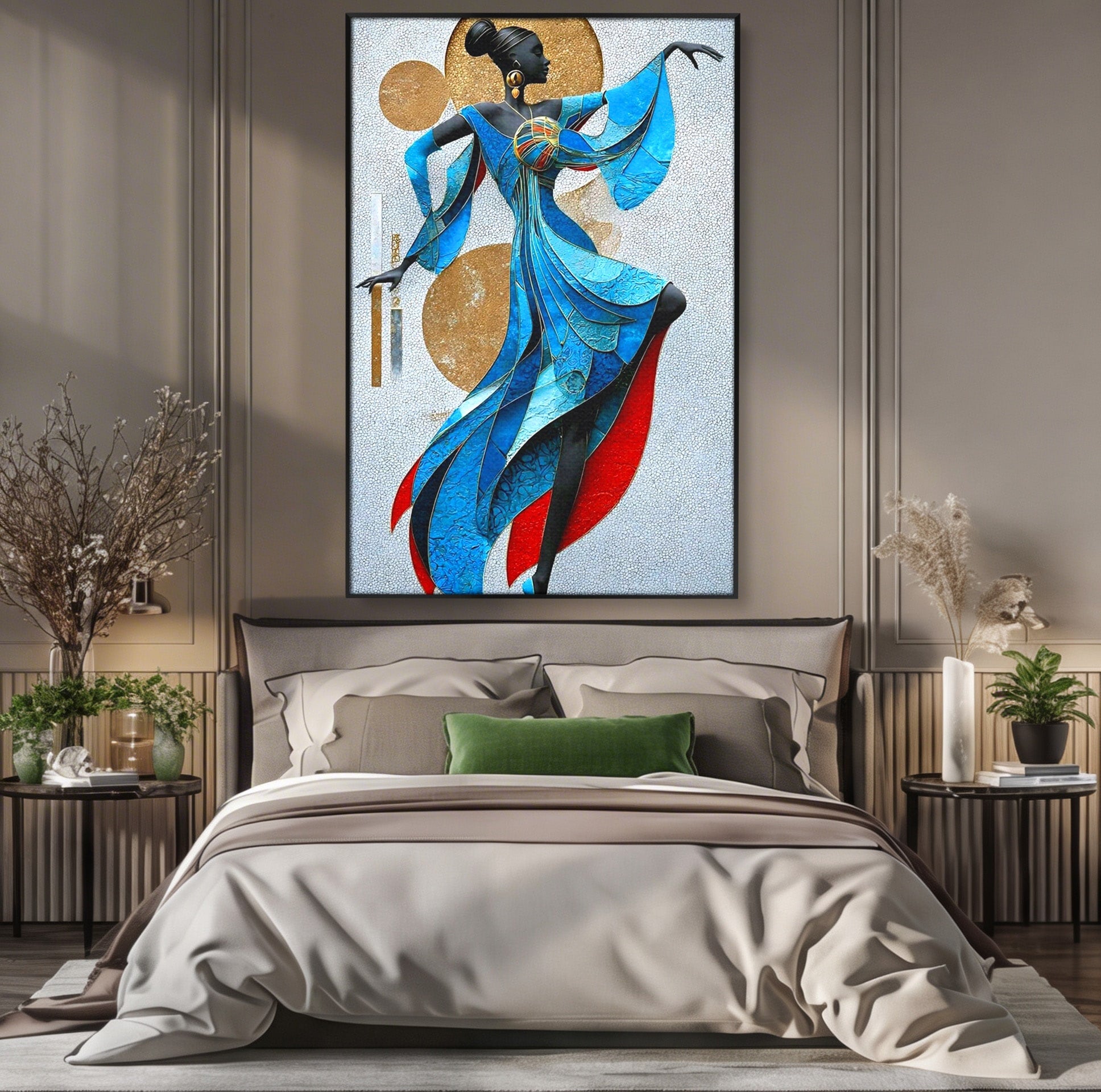Tablou Canvas Premium LuxCanva® PI1057, Dansatoare Eleganta, Rochie, Eleganta, Arta, Colorat, Silhouette, Living, Culori Vibrante