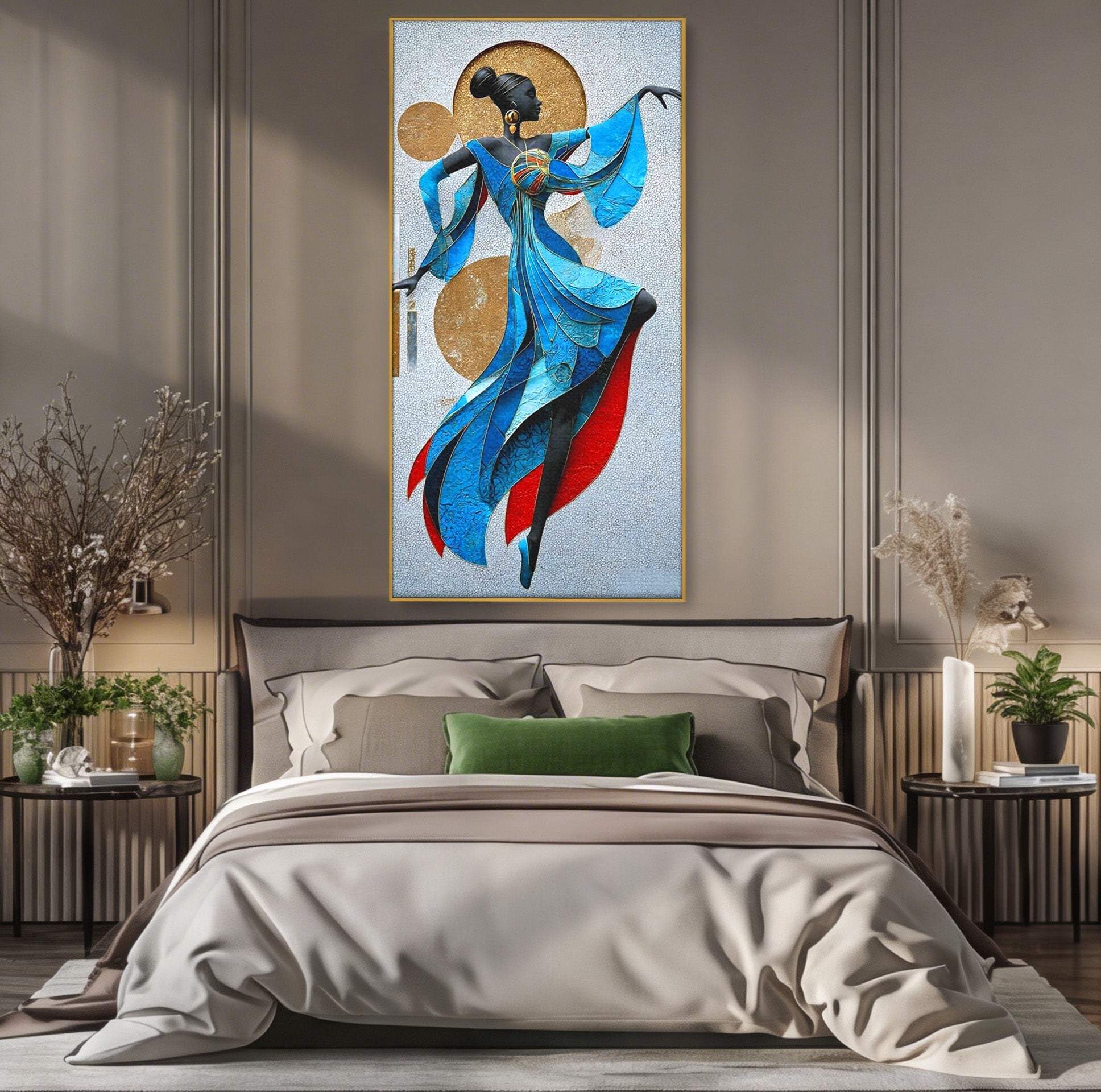 Tablou Canvas Premium LuxCanva® PI1057, Dansatoare Eleganta, Rochie, Eleganta, Arta, Colorat, Silhouette, Living, Culori Vibrante