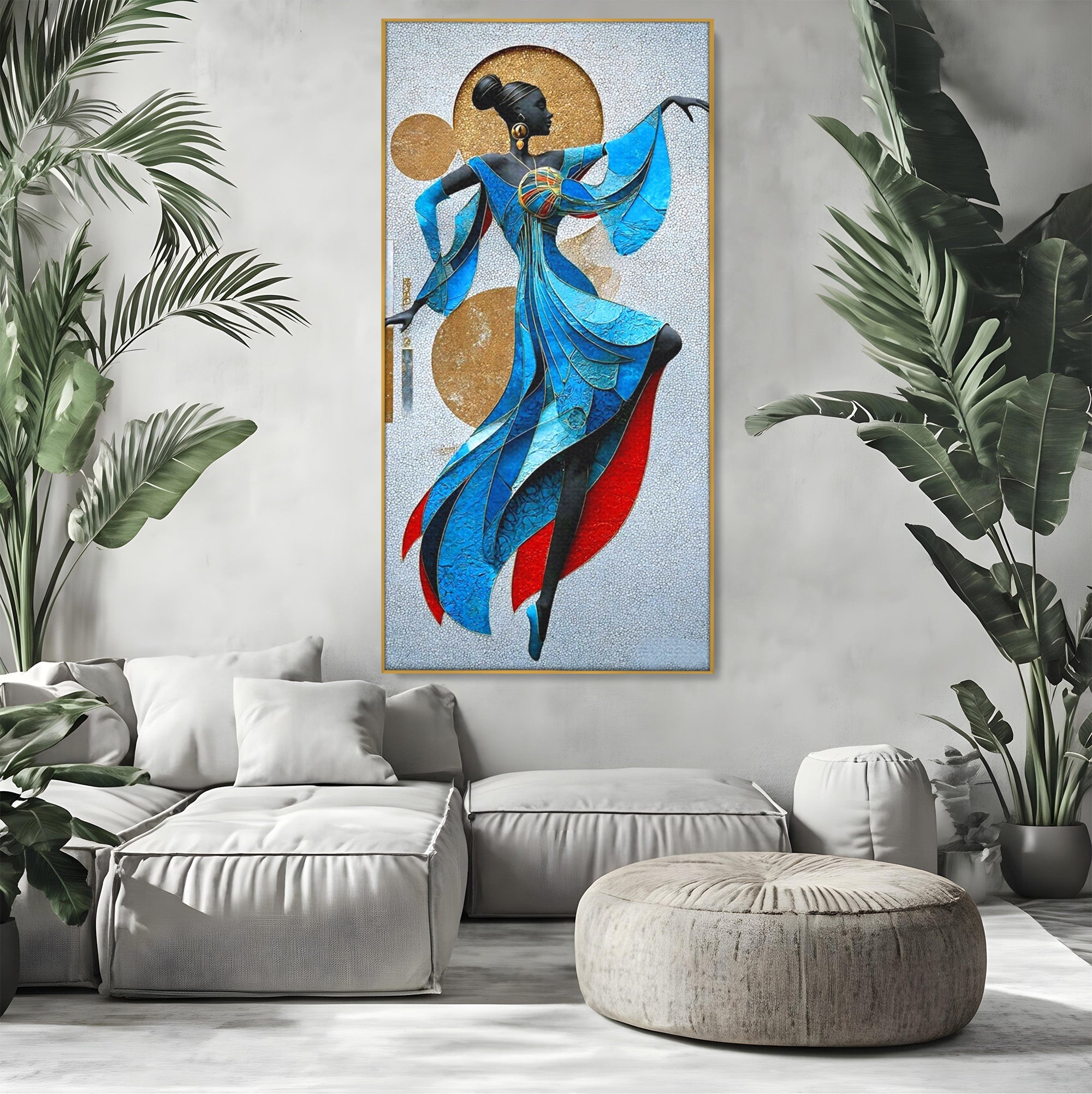 Tablou Canvas Premium LuxCanva® PI1057, Dansatoare Eleganta, Rochie, Eleganta, Arta, Colorat, Silhouette, Living, Culori Vibrante