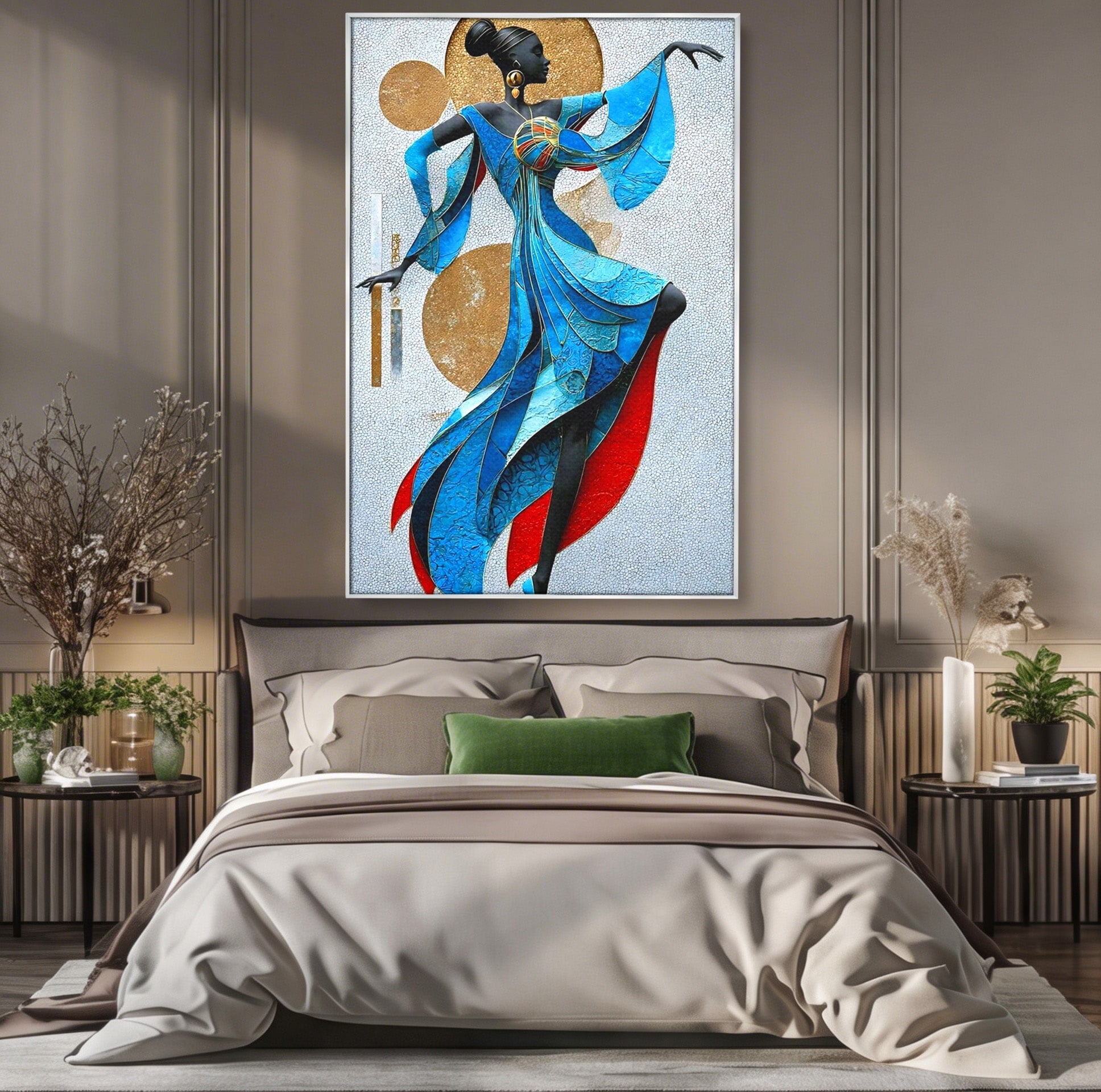 Tablou Canvas Premium LuxCanva® PI1057, Dansatoare Eleganta, Rochie, Eleganta, Arta, Colorat, Silhouette, Living, Culori Vibrante
