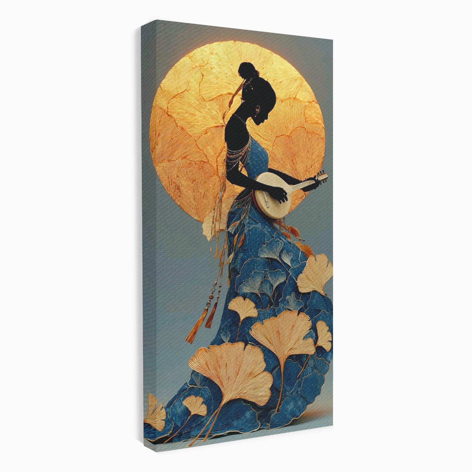 Tablou Canvas Premium LuxCanva® PI1058, Silueta Muzicala Sub Luna, Instrument, Muzica, Luna, Living, Arta, Culori Vibrante
