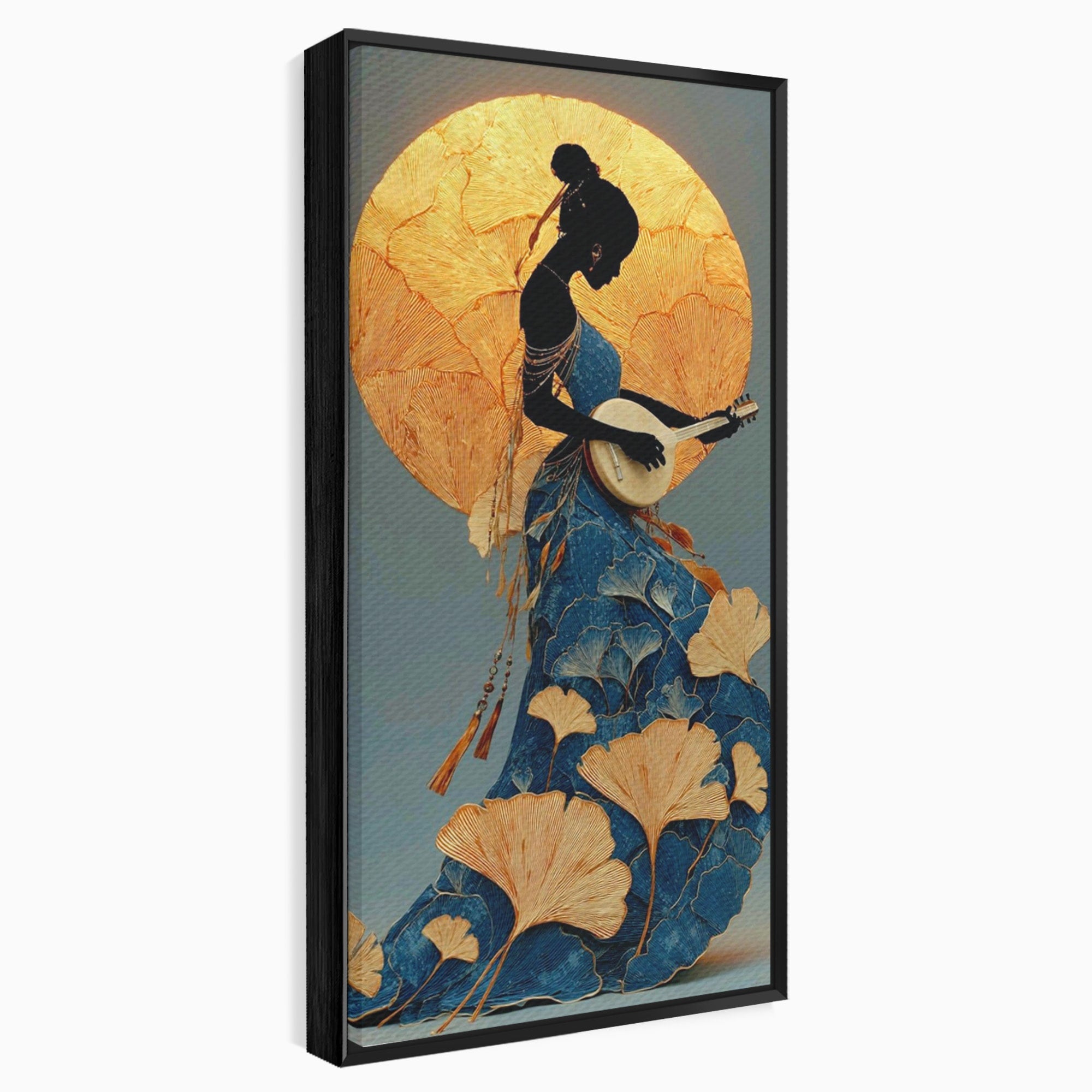 Tablou Canvas Premium LuxCanva® PI1058, Silueta Muzicala Sub Luna, Instrument, Muzica, Luna, Living, Arta, Culori Vibrante