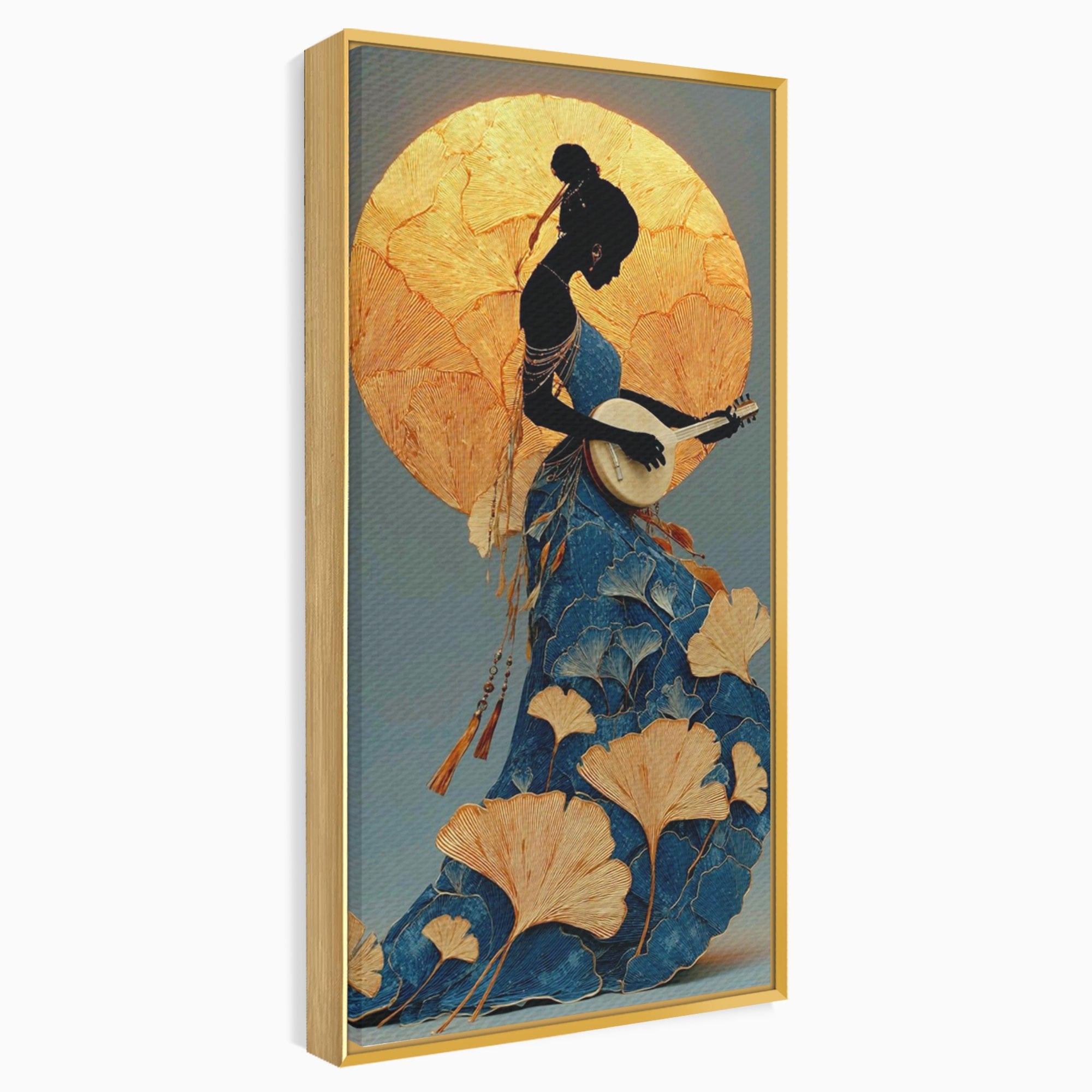 Tablou Canvas Premium LuxCanva® PI1058, Silueta Muzicala Sub Luna, Instrument, Muzica, Luna, Living, Arta, Culori Vibrante