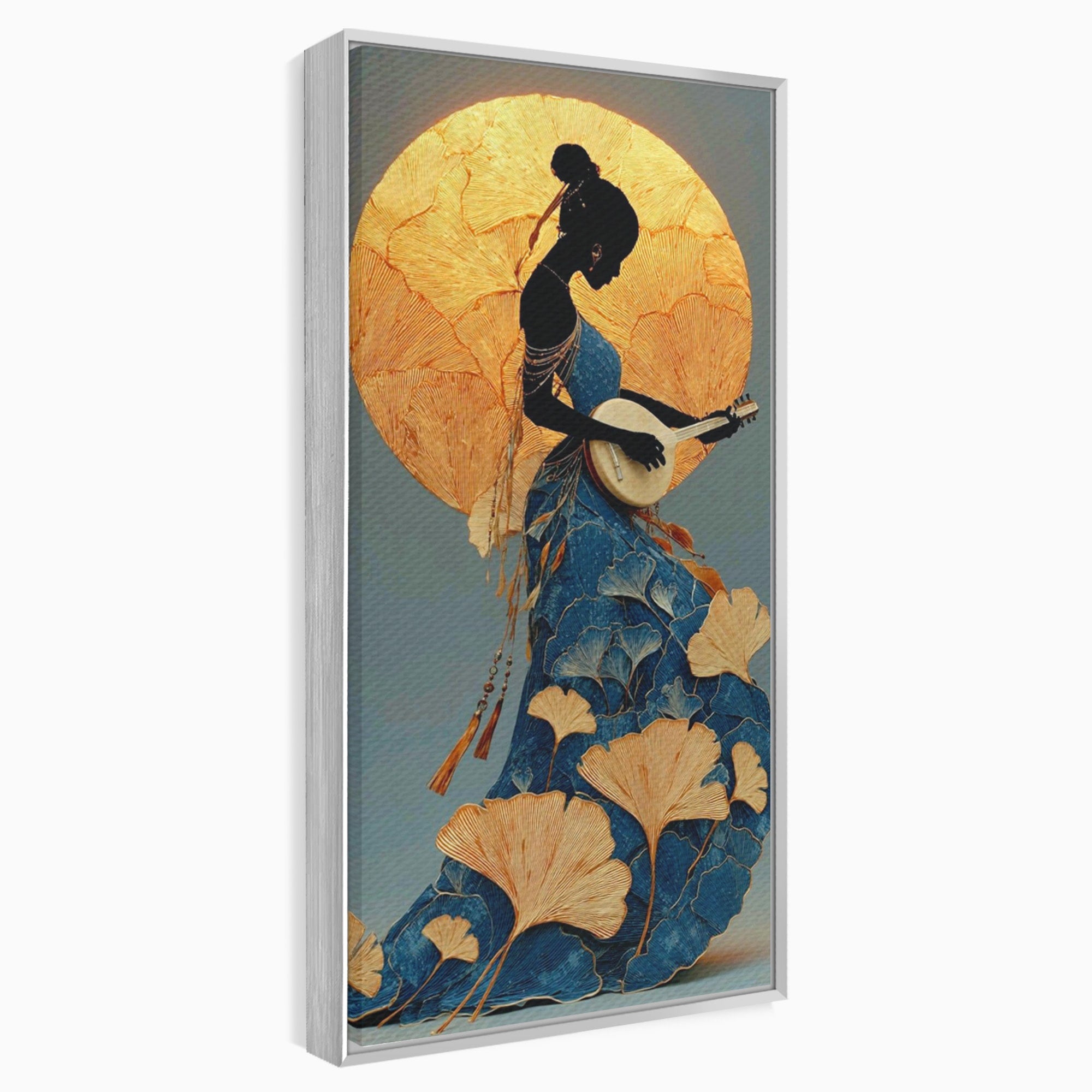 Tablou Canvas Premium LuxCanva® PI1058, Silueta Muzicala Sub Luna, Instrument, Muzica, Luna, Living, Arta, Culori Vibrante
