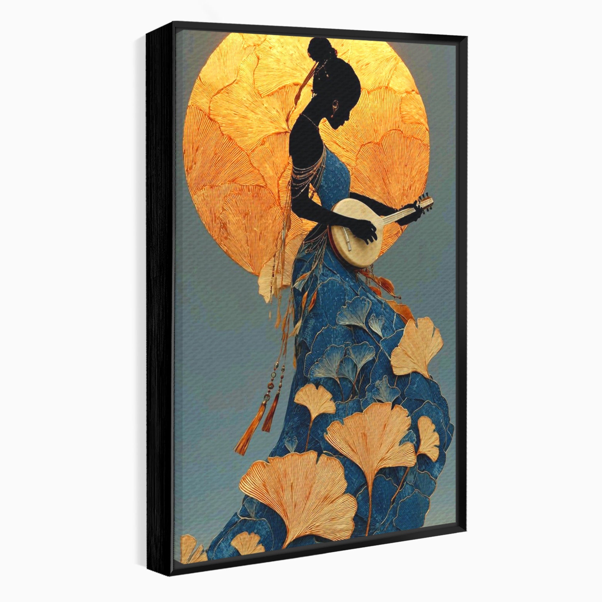 Tablou Canvas Premium LuxCanva® PI1058, Silueta Muzicala Sub Luna, Instrument, Muzica, Luna, Living, Arta, Culori Vibrante