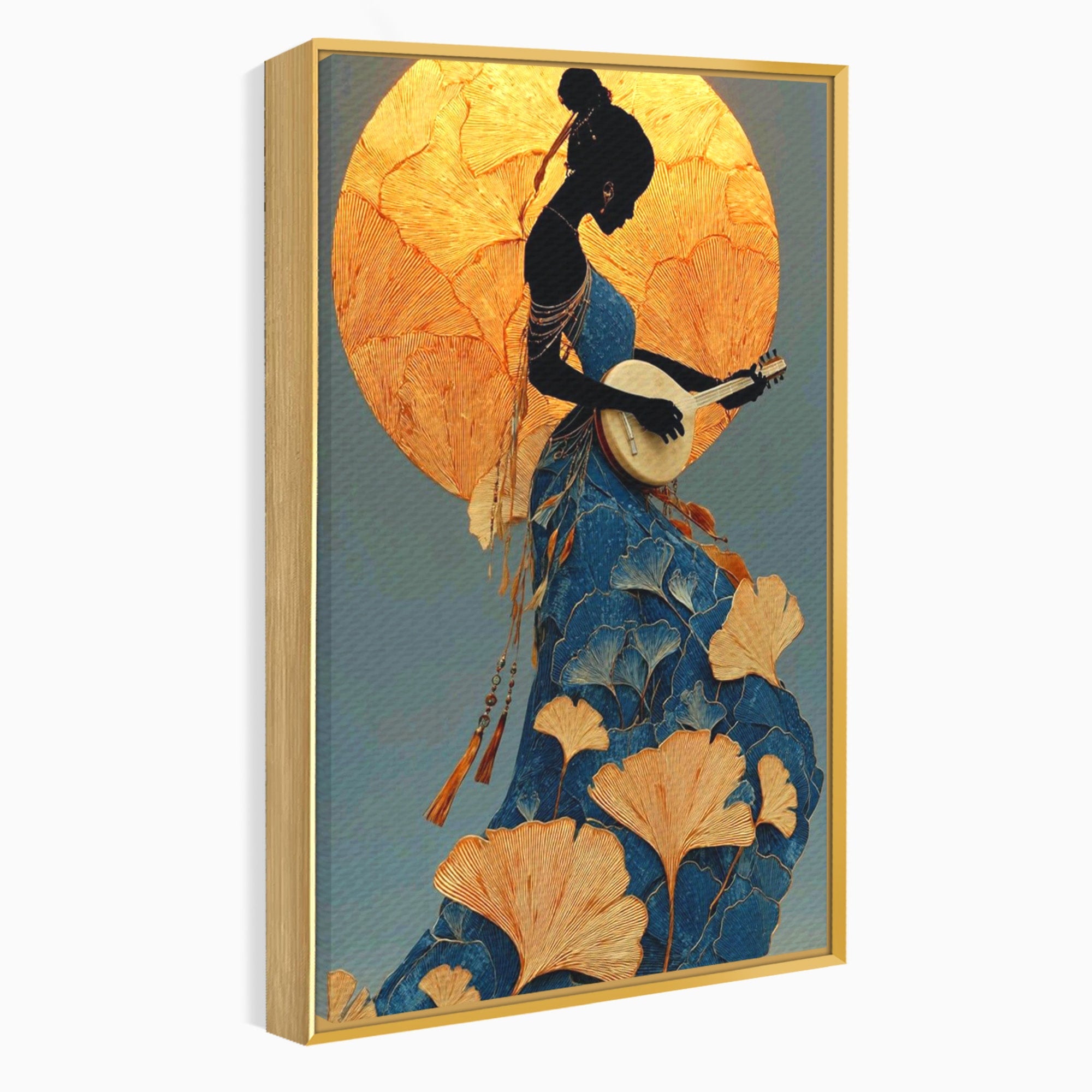 Tablou Canvas Premium LuxCanva® PI1058, Silueta Muzicala Sub Luna, Instrument, Muzica, Luna, Living, Arta, Culori Vibrante